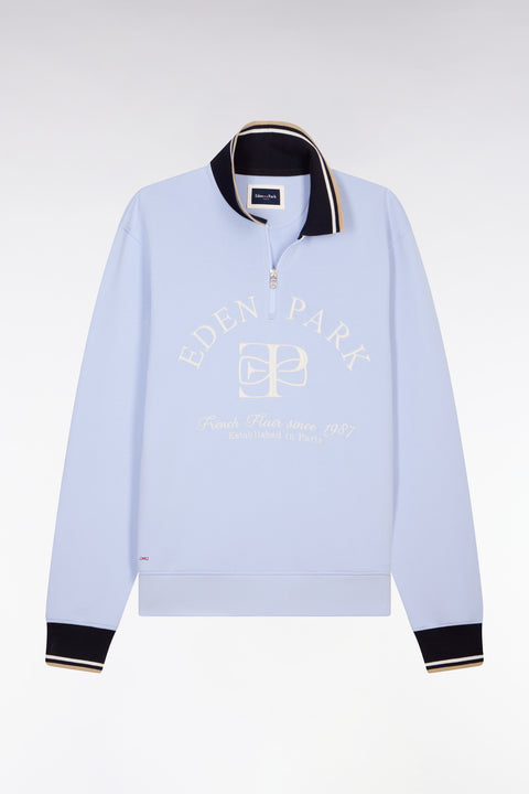 Regular fit light blue embroidered zip-neck sweatshirt - Image 2