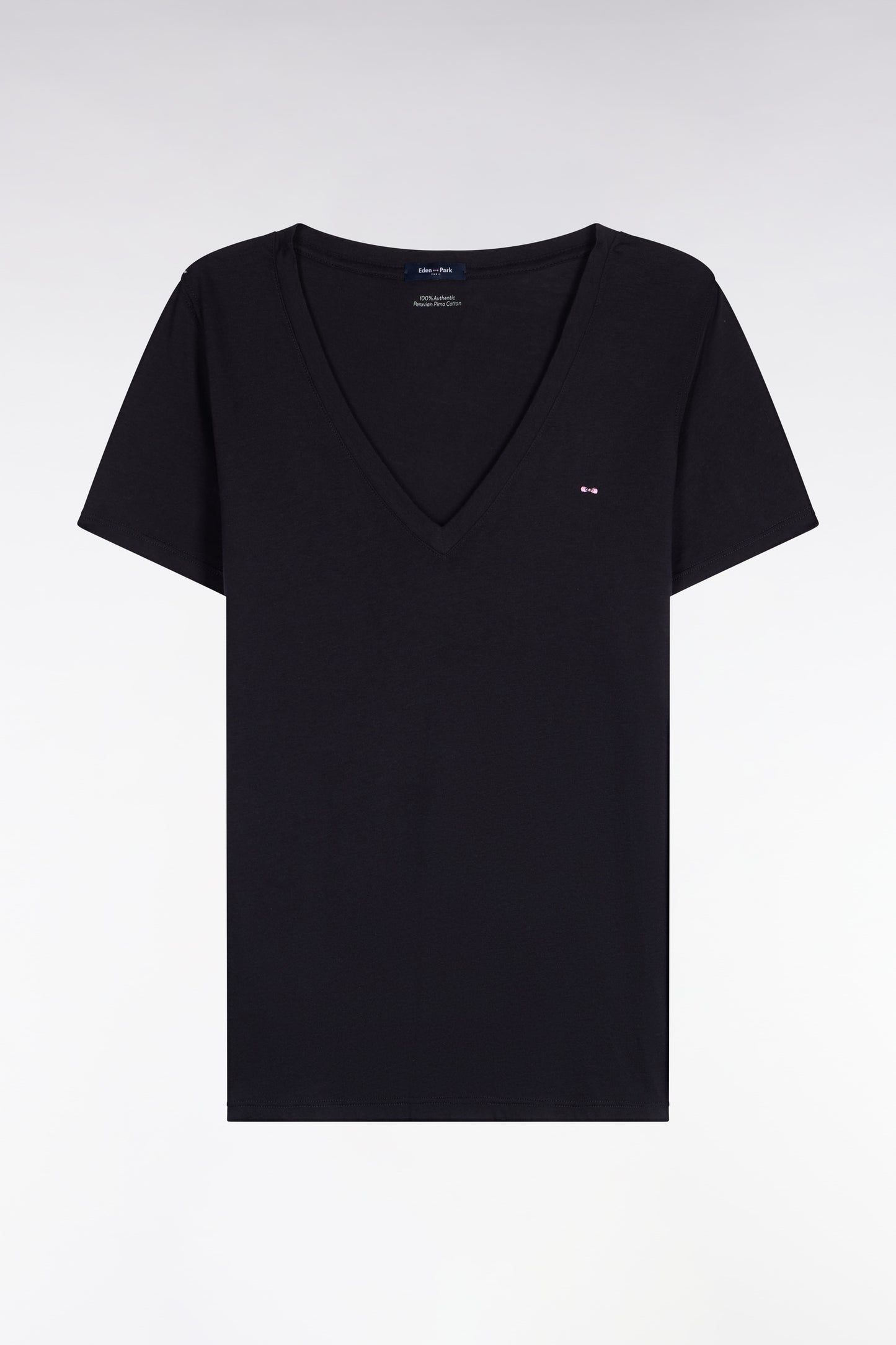 Short-sleeved V-neck T-shirt in navy Pima cotton, regular fit
