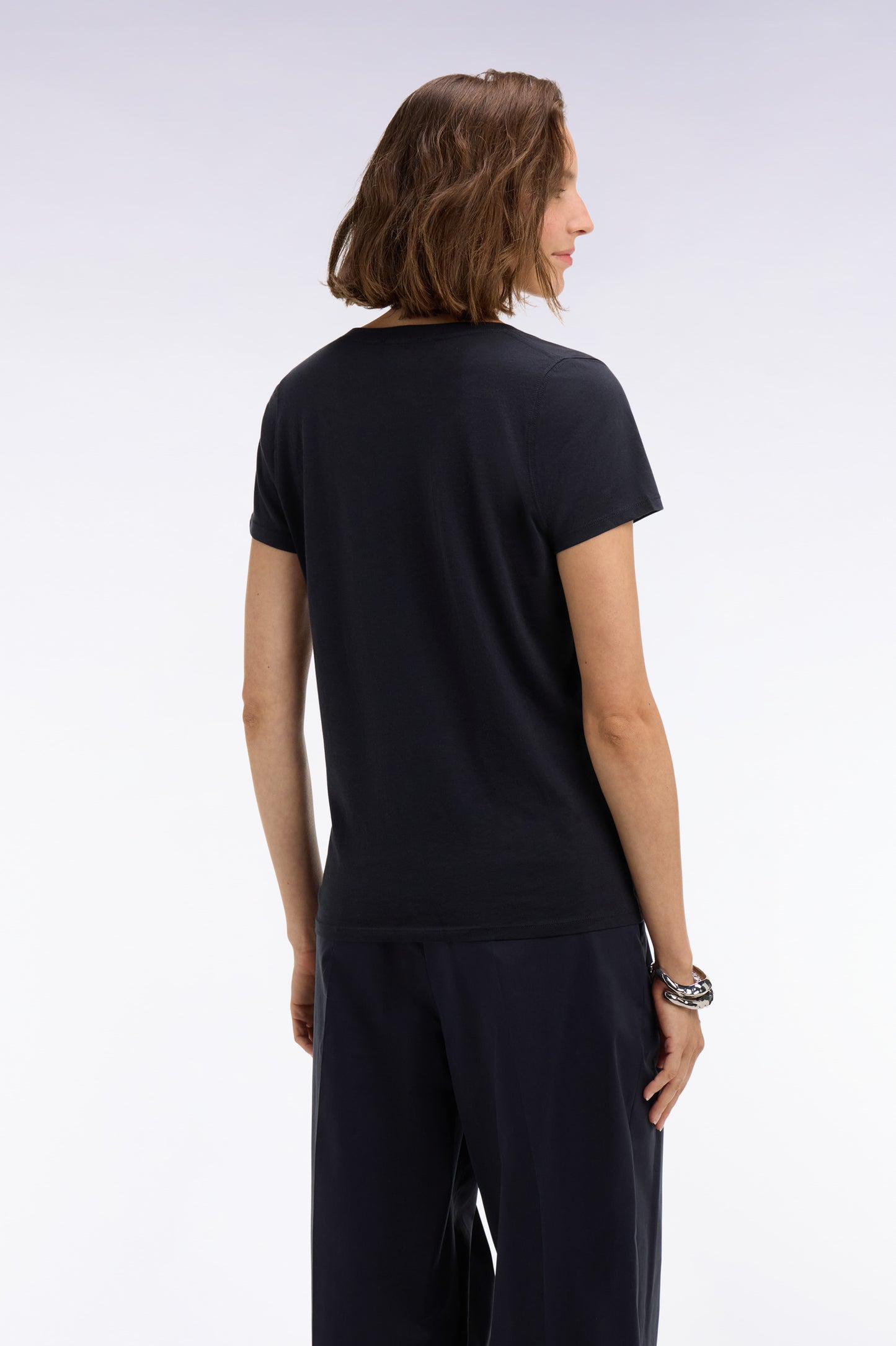 Short-sleeved V-neck T-shirt in navy Pima cotton, regular fit