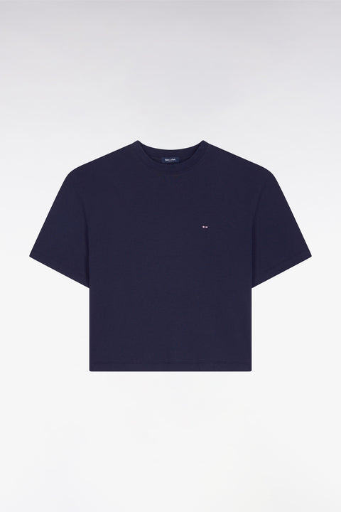 Short-sleeved t-shirt in navy lyocell and cotton oversized cut - Image 2