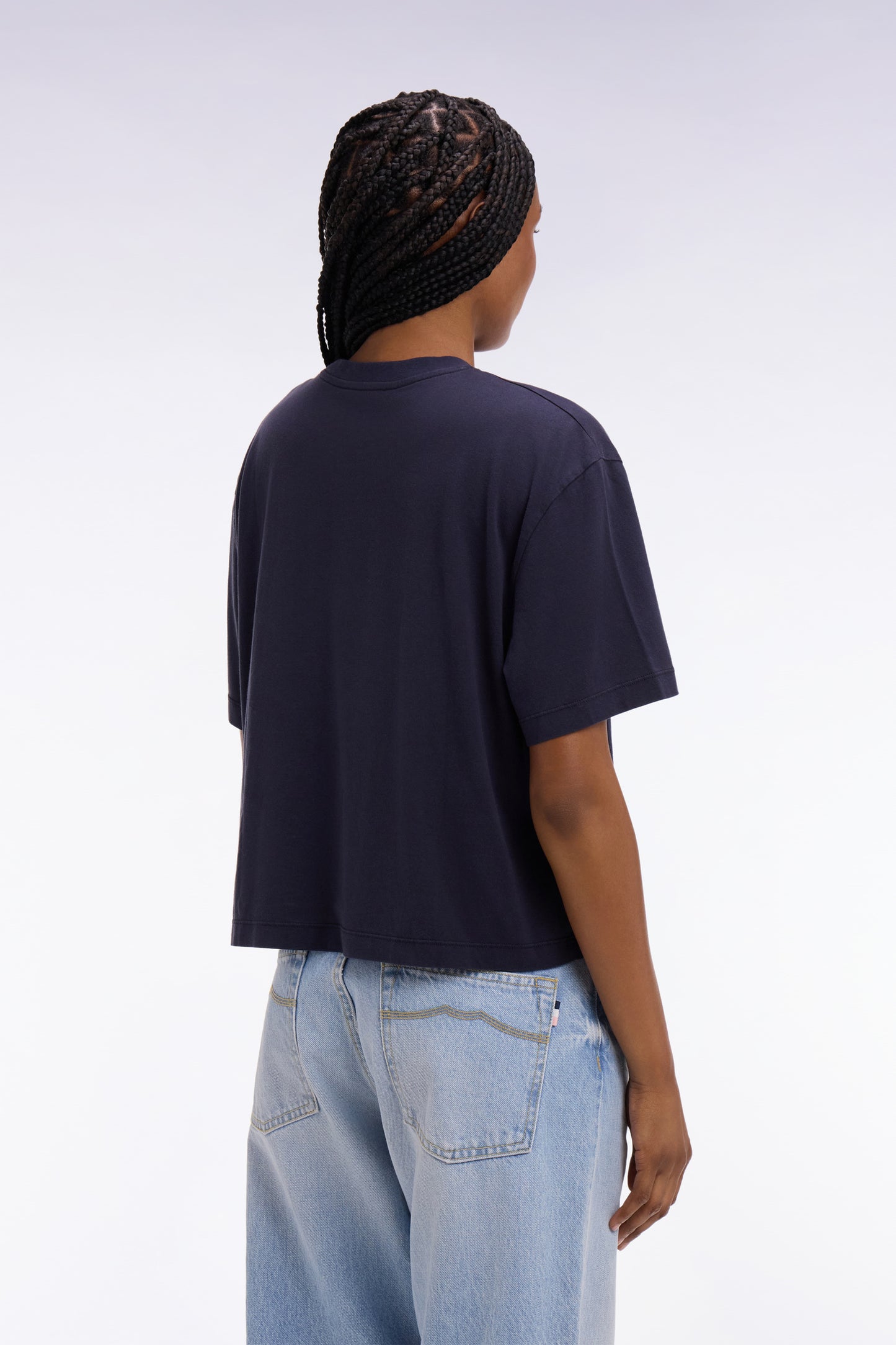 Short-sleeved t-shirt in navy lyocell and cotton oversized cut