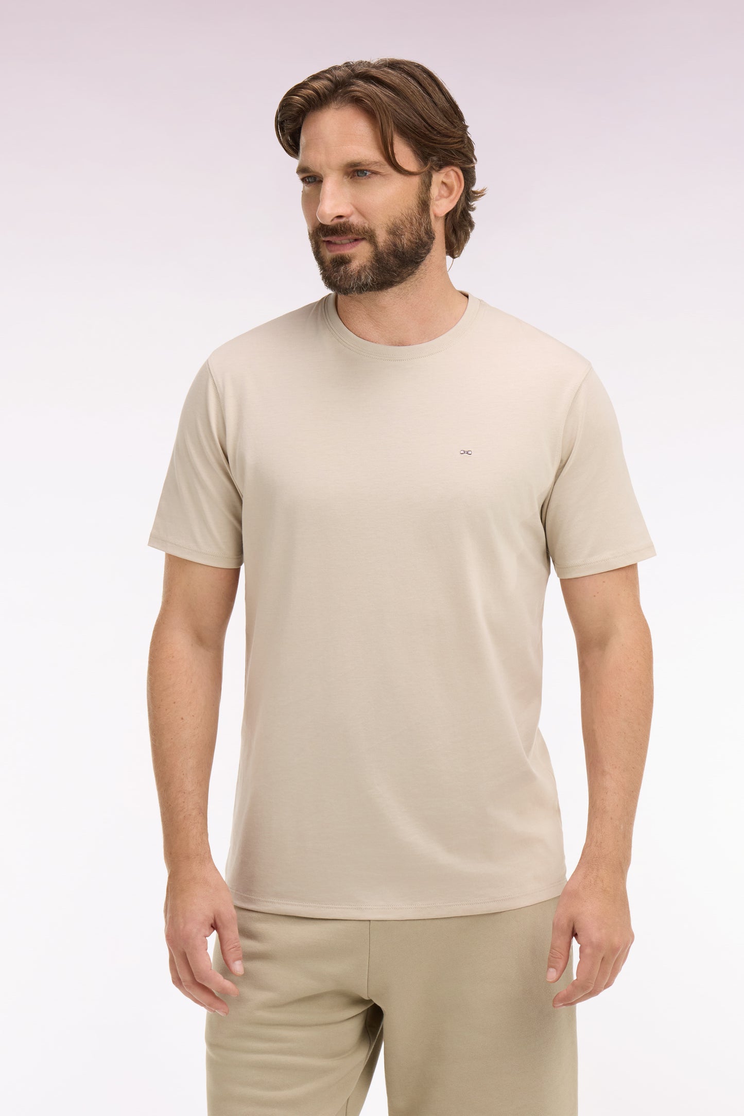 T-shirt à manches courtes en coton Pima beige coupe regular