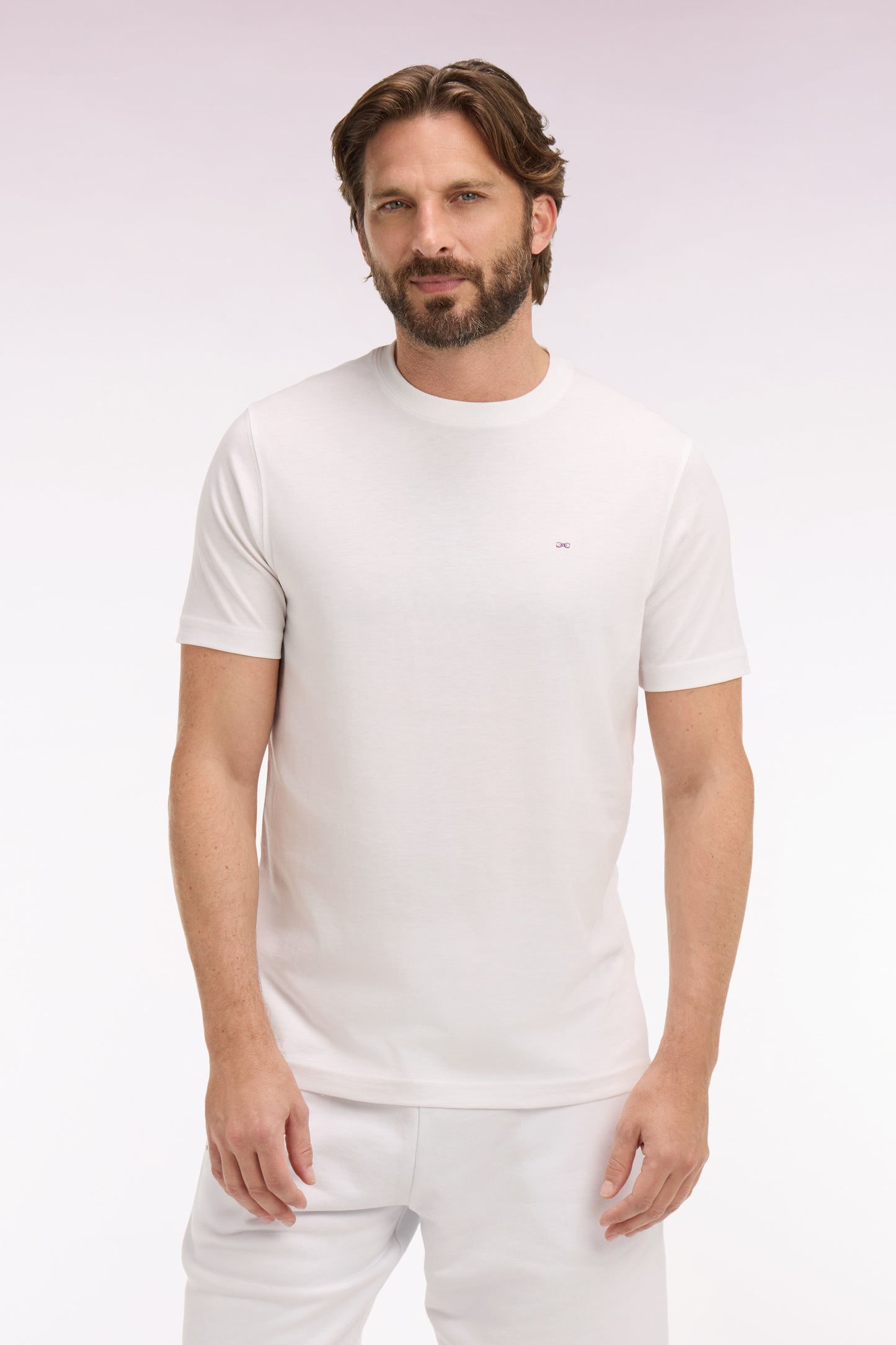 White Pima cotton short-sleeved T-shirt with regular fit embroidery