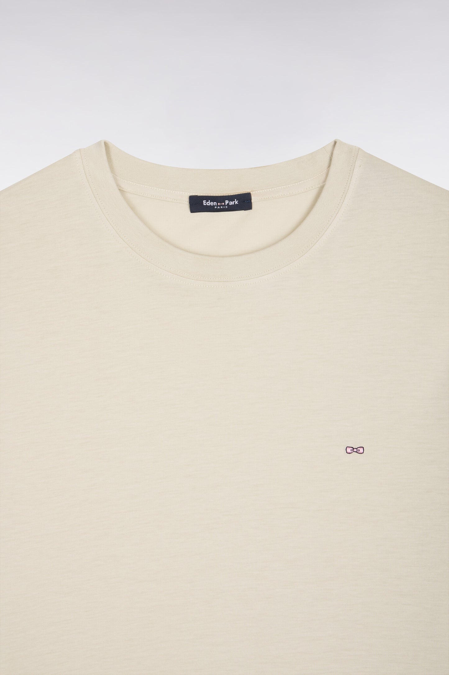 T-shirt à manches courtes en lyocell et coton beige coupe regular