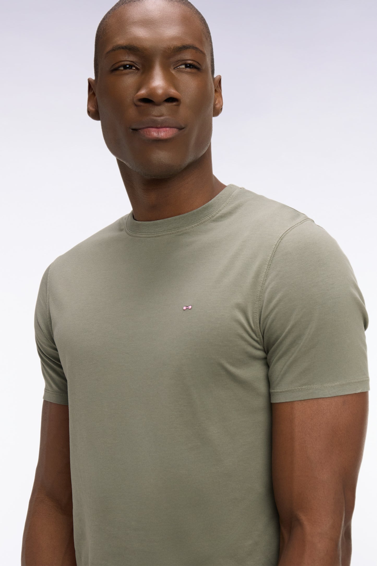 T-shirt à manches courtes en lyocell et coton kaki coupe regular