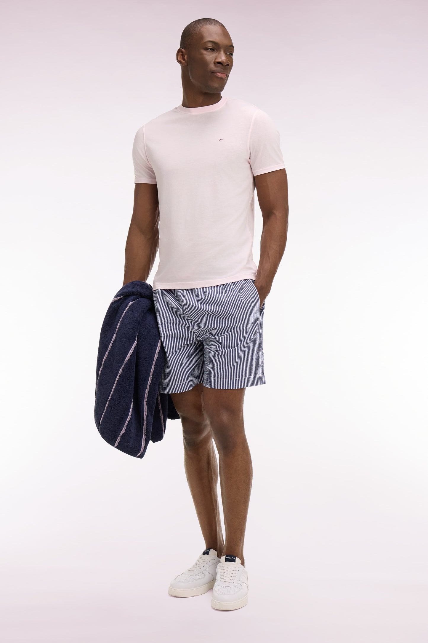 T-shirt à manches courtes en lyocell et coton rose coupe regular