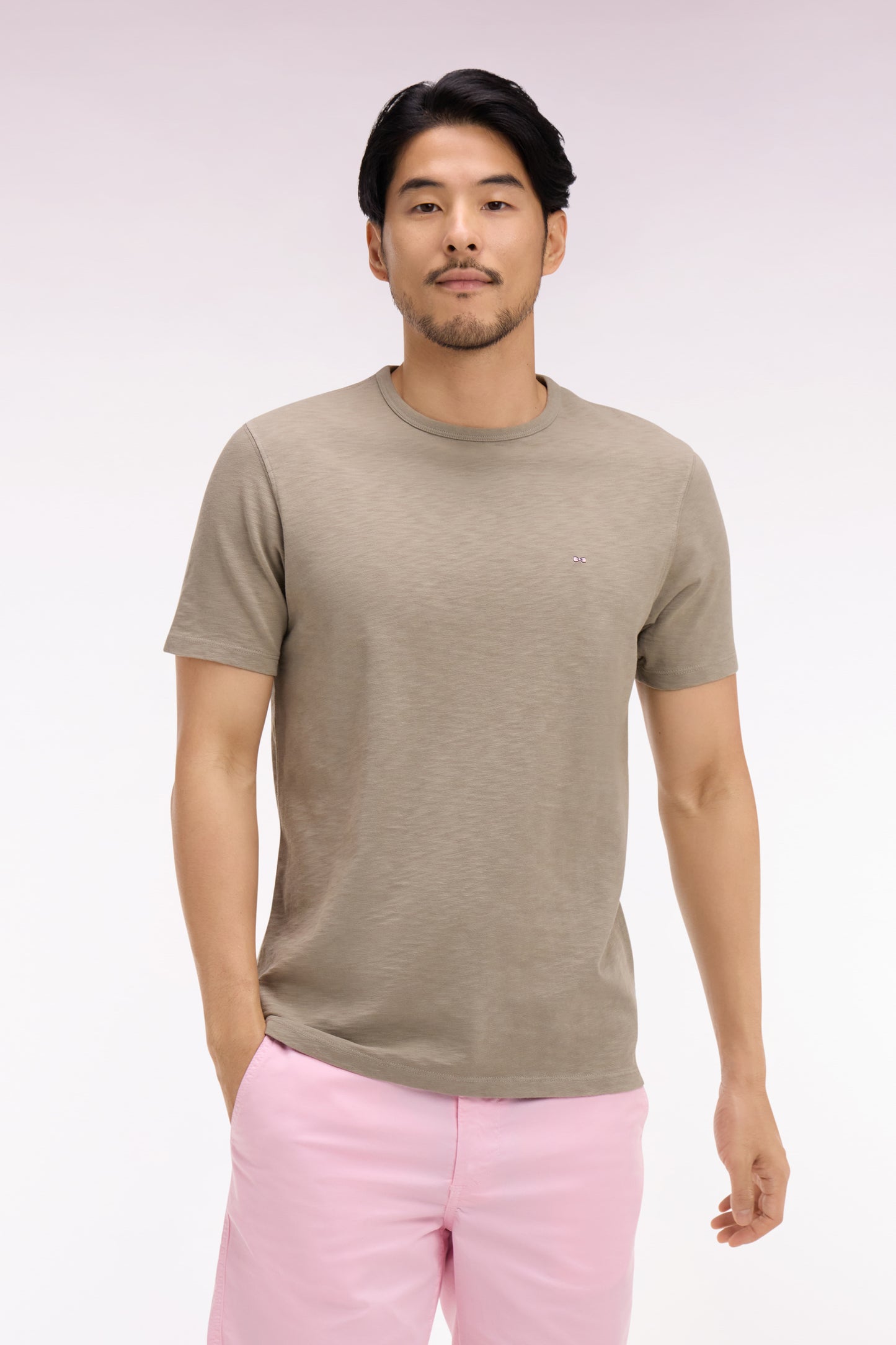 Short-sleeved regular-fit khaki slub cotton jersey T-shirt