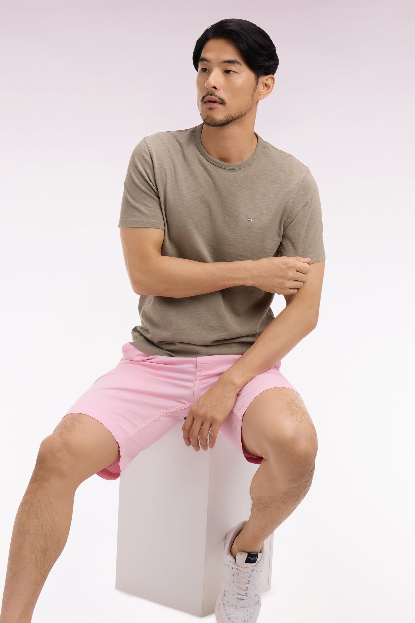 Short-sleeved regular-fit khaki slub cotton jersey T-shirt