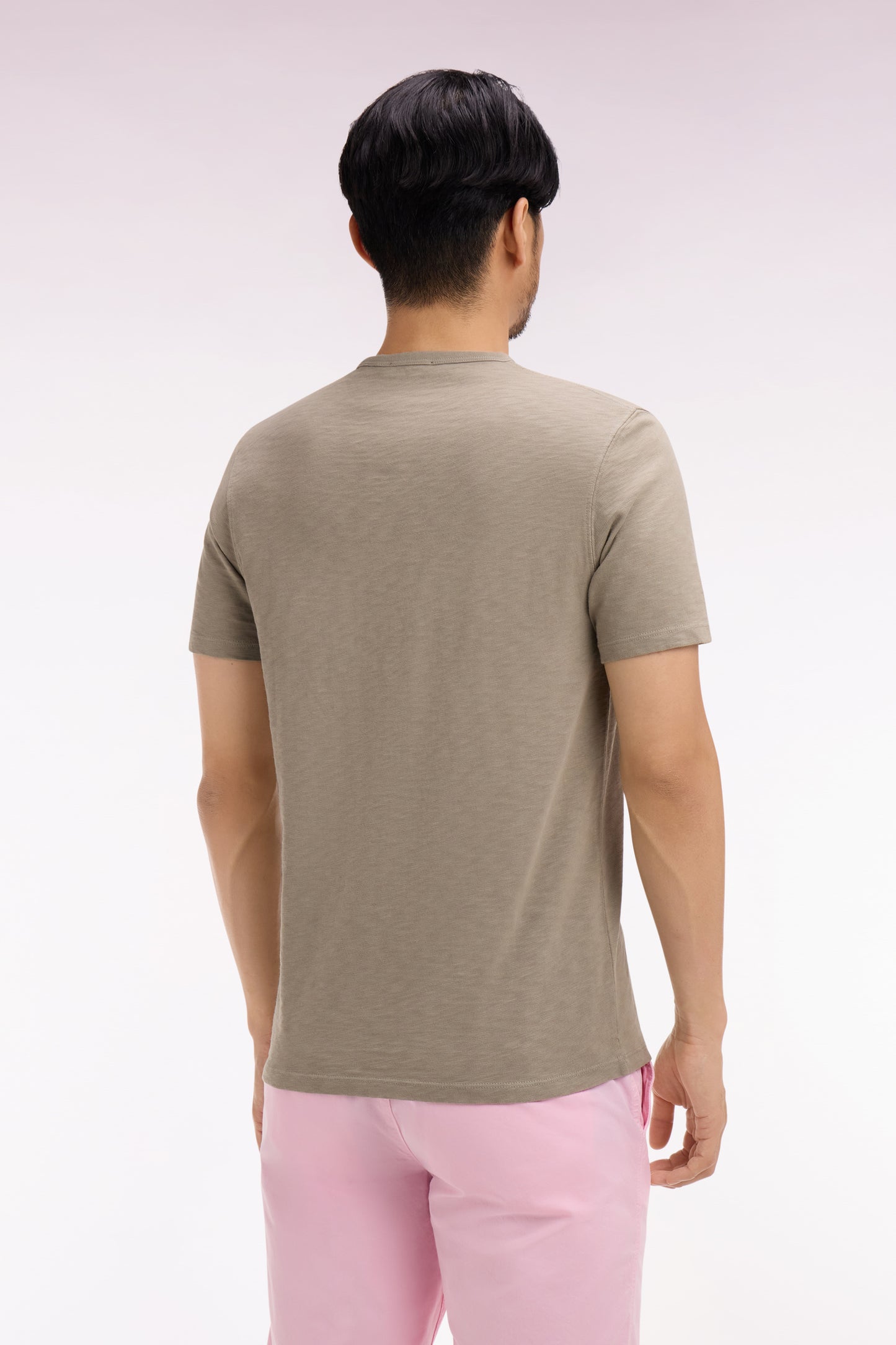 Short-sleeved regular-fit khaki slub cotton jersey T-shirt