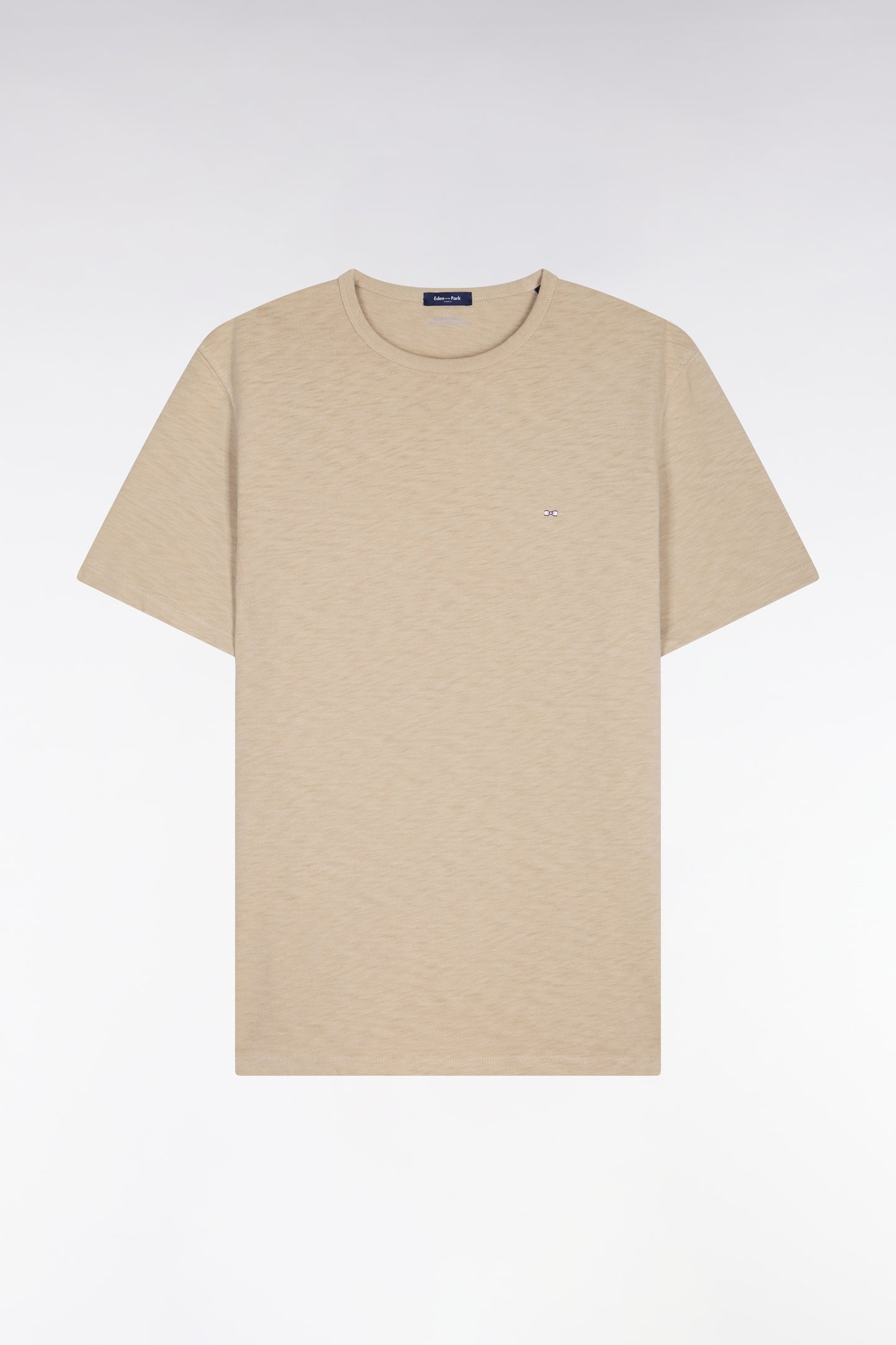 Short-sleeved T-shirt in beige slub cotton jersey, regular fit