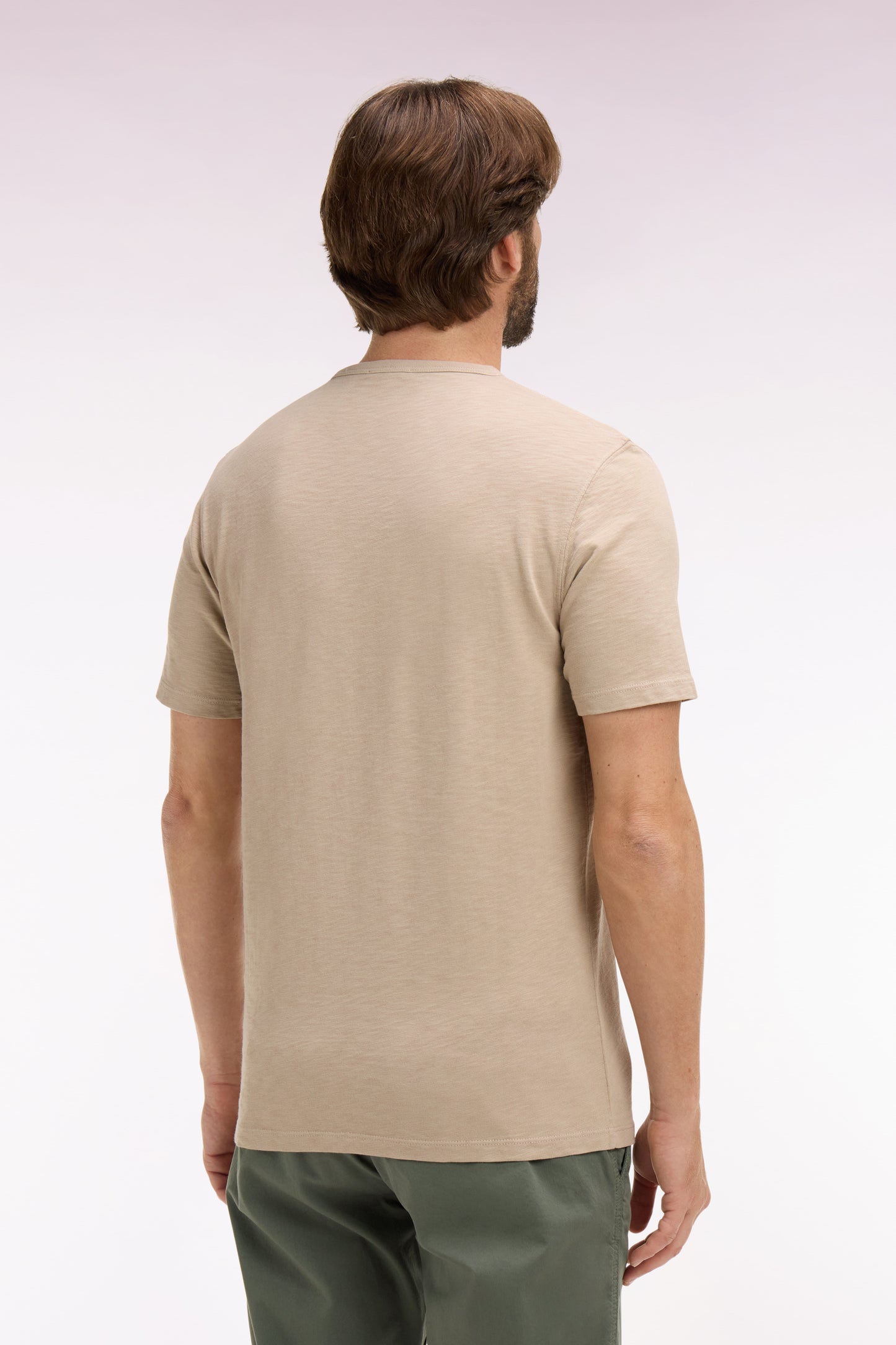 Short-sleeved T-shirt in beige slub cotton jersey, regular fit