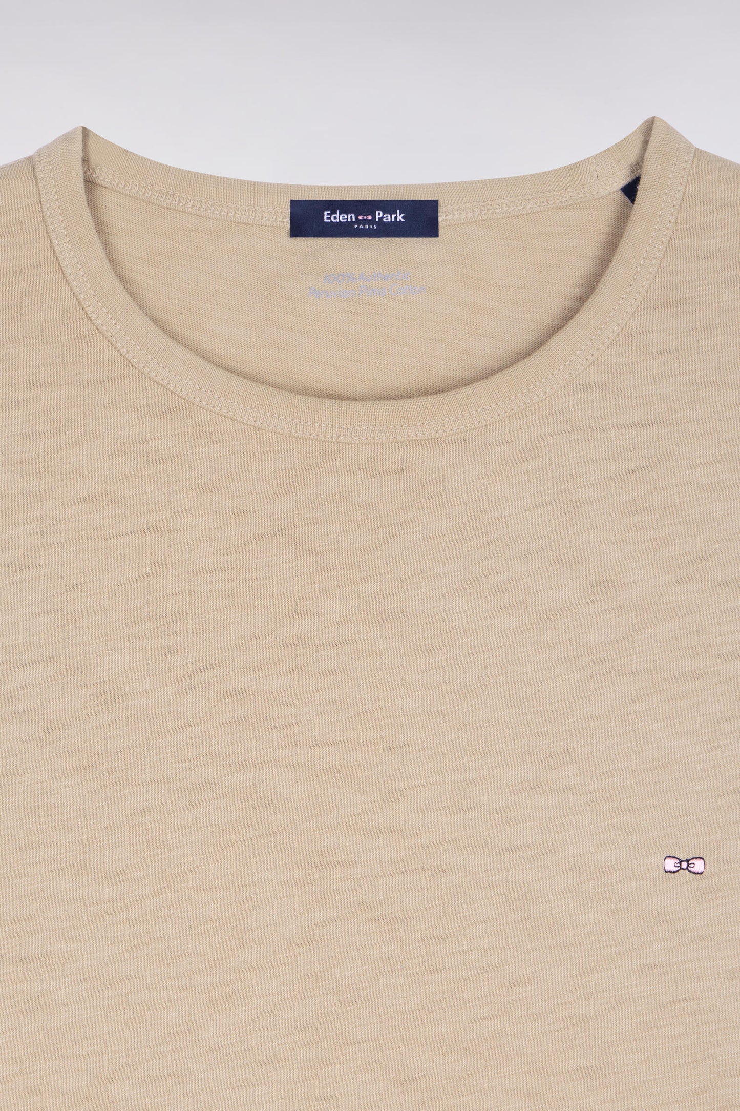 Short-sleeved T-shirt in beige slub cotton jersey, regular fit