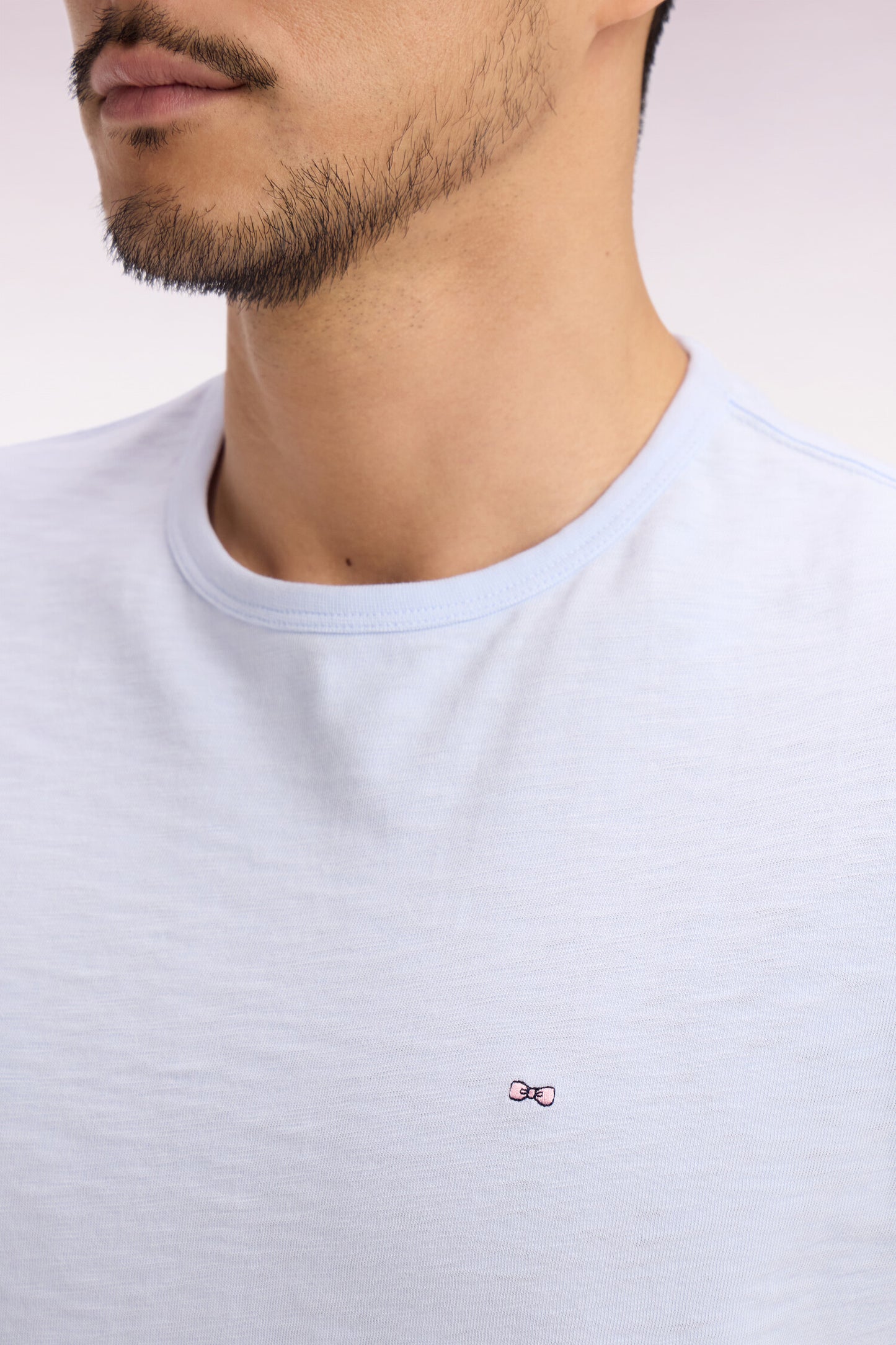 Regular fit short-sleeved T-shirt in slub sky cotton jersey