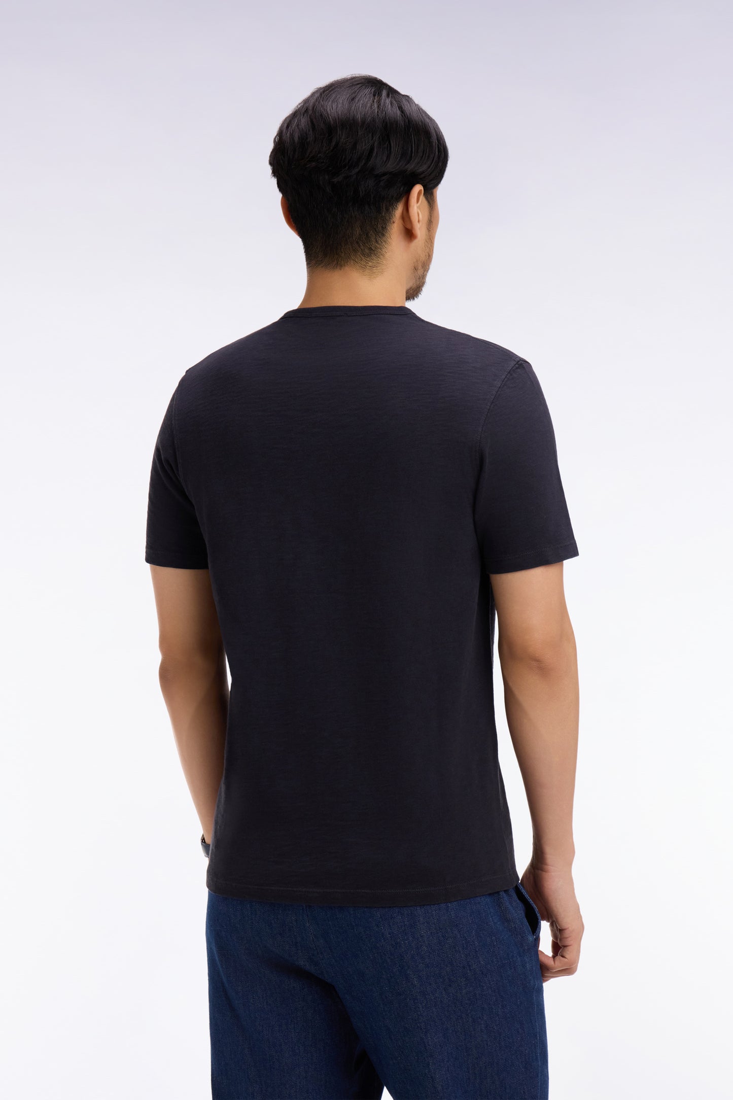 Short-sleeved T-shirt in regular-fit navy slub cotton jersey