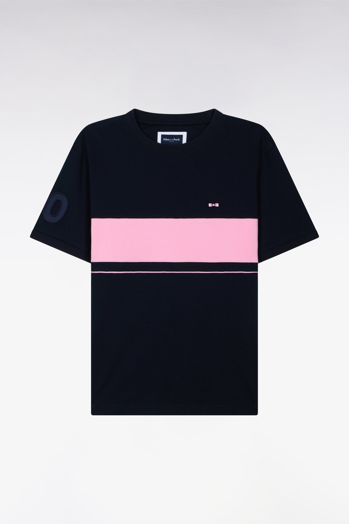 T-shirt à manches courtes en coton marine découpes roses coupe regular