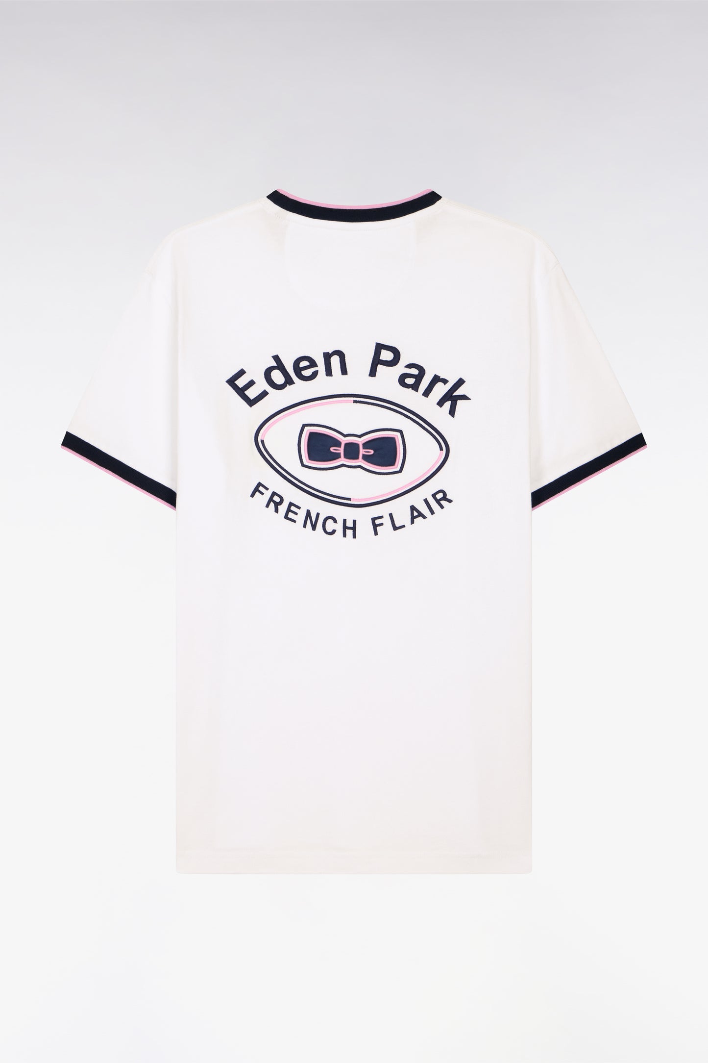 Regular fit short-sleeved white embroidered cotton T-shirt