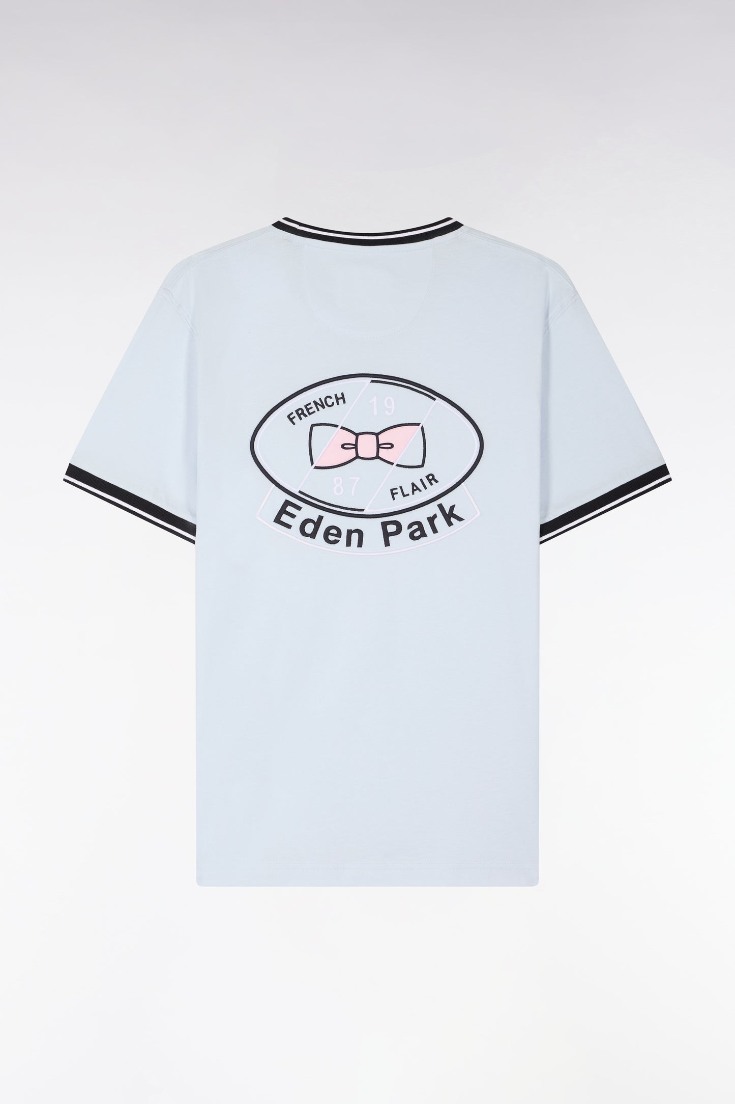 T-shirt à manches courtes en coton bleu ciel brodé coupe regular