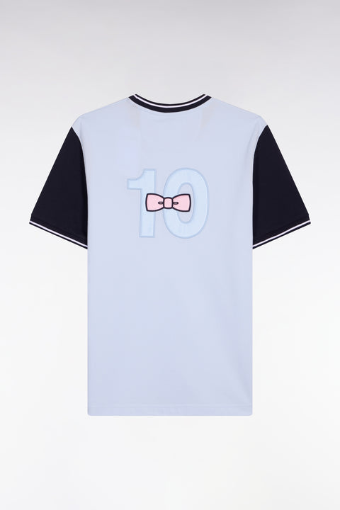 T-shirt à manches courtes en coton ciel bicolore brodé coupe regular - Image 2