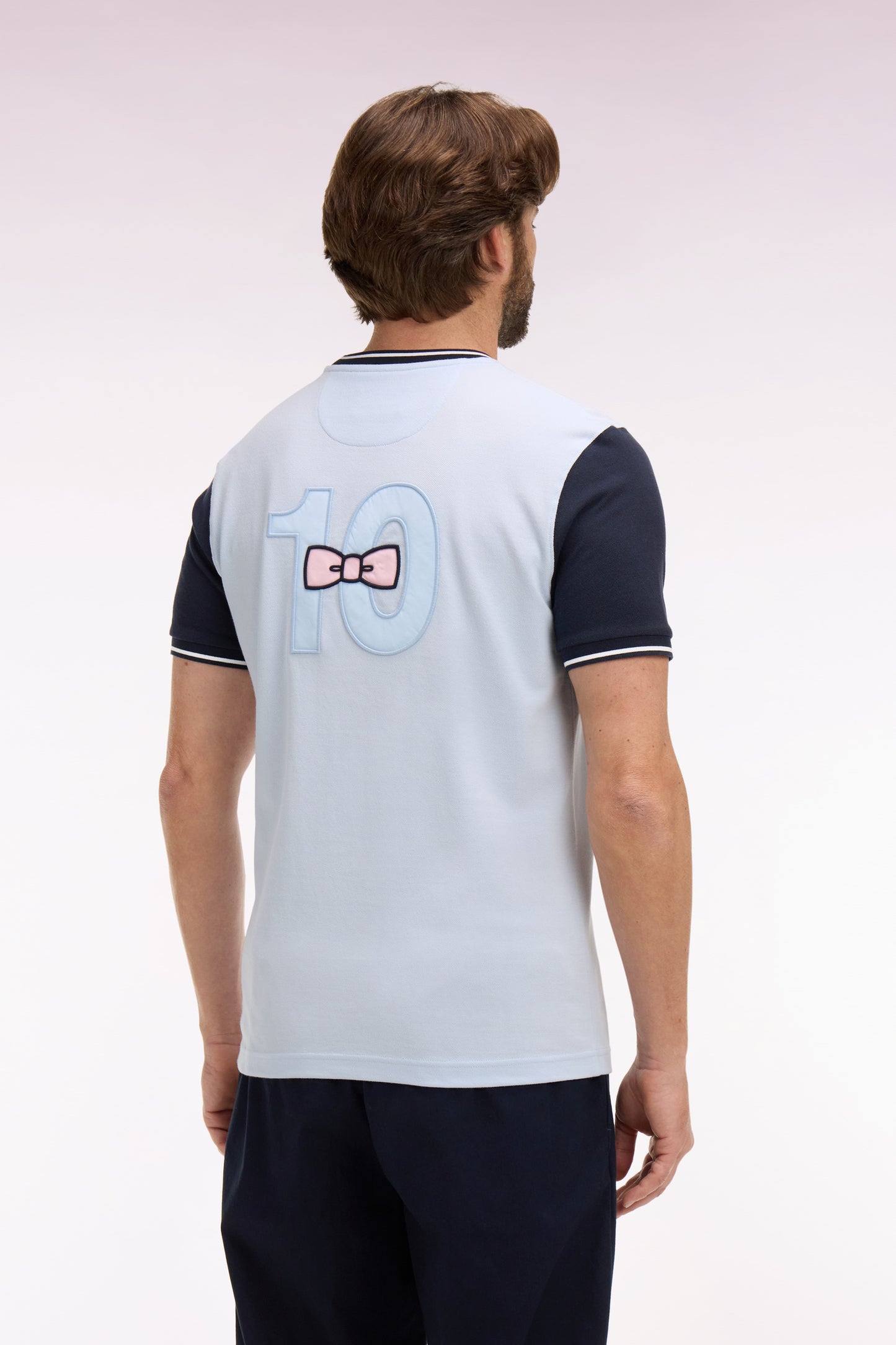 T-shirt à manches courtes en coton ciel bicolore brodé coupe regular