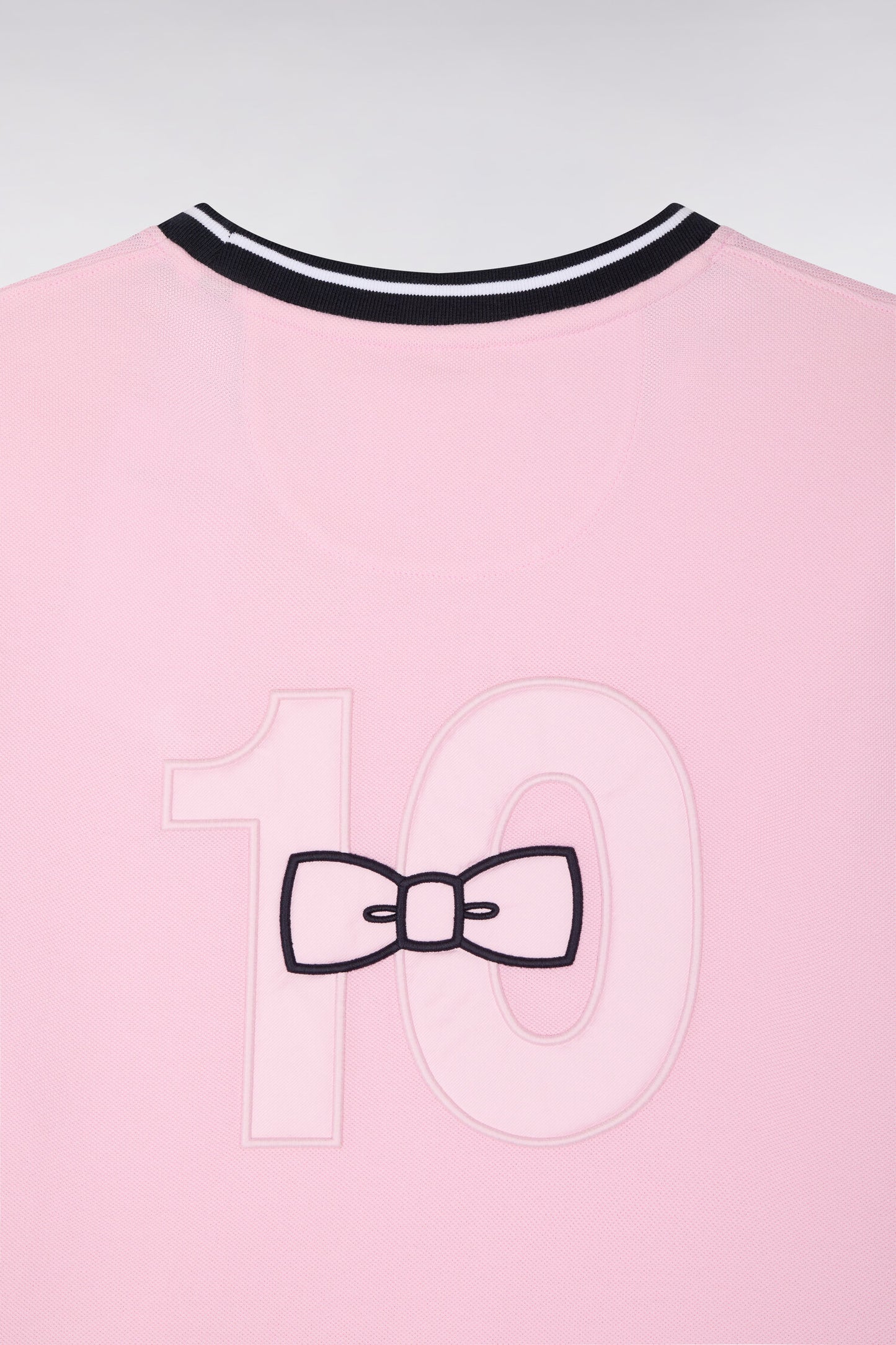 T-shirt à manches courtes en coton rose bicolore brodé coupe regular