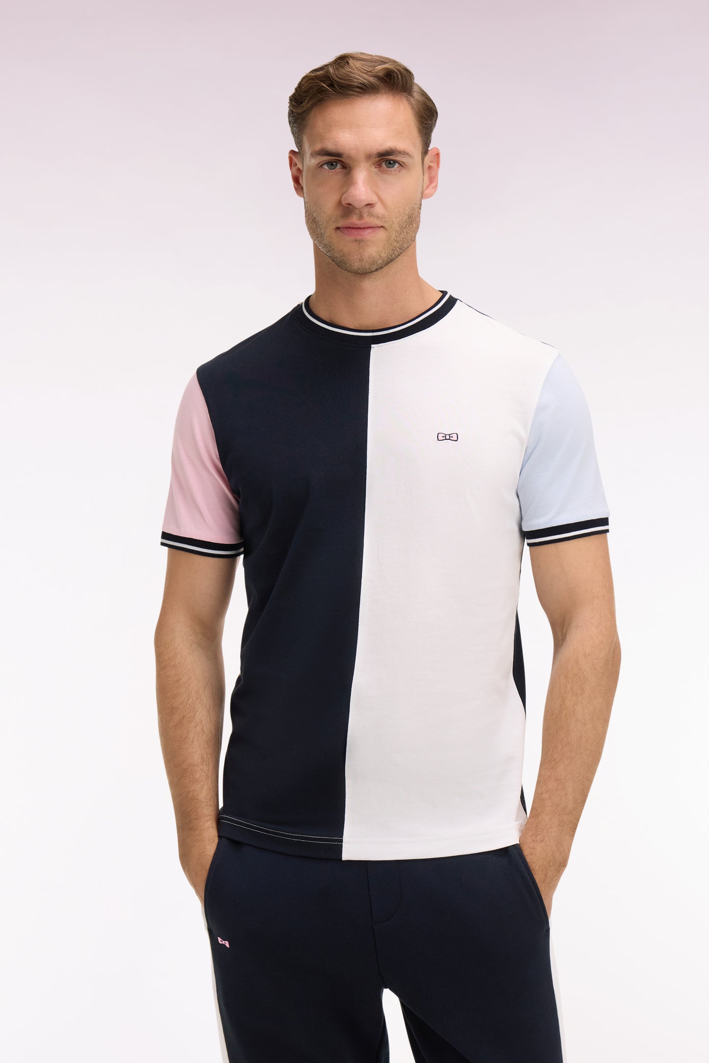 T-shirt à manches courtes en coton colorblock coupe regular