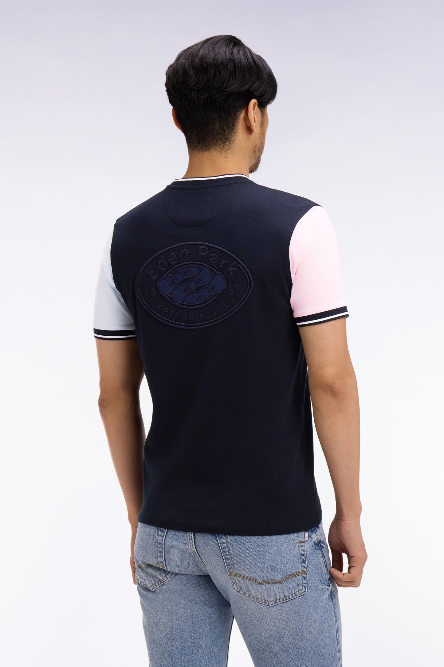 T-shirt à manches courtes en coton tricolore brodé coupe regular