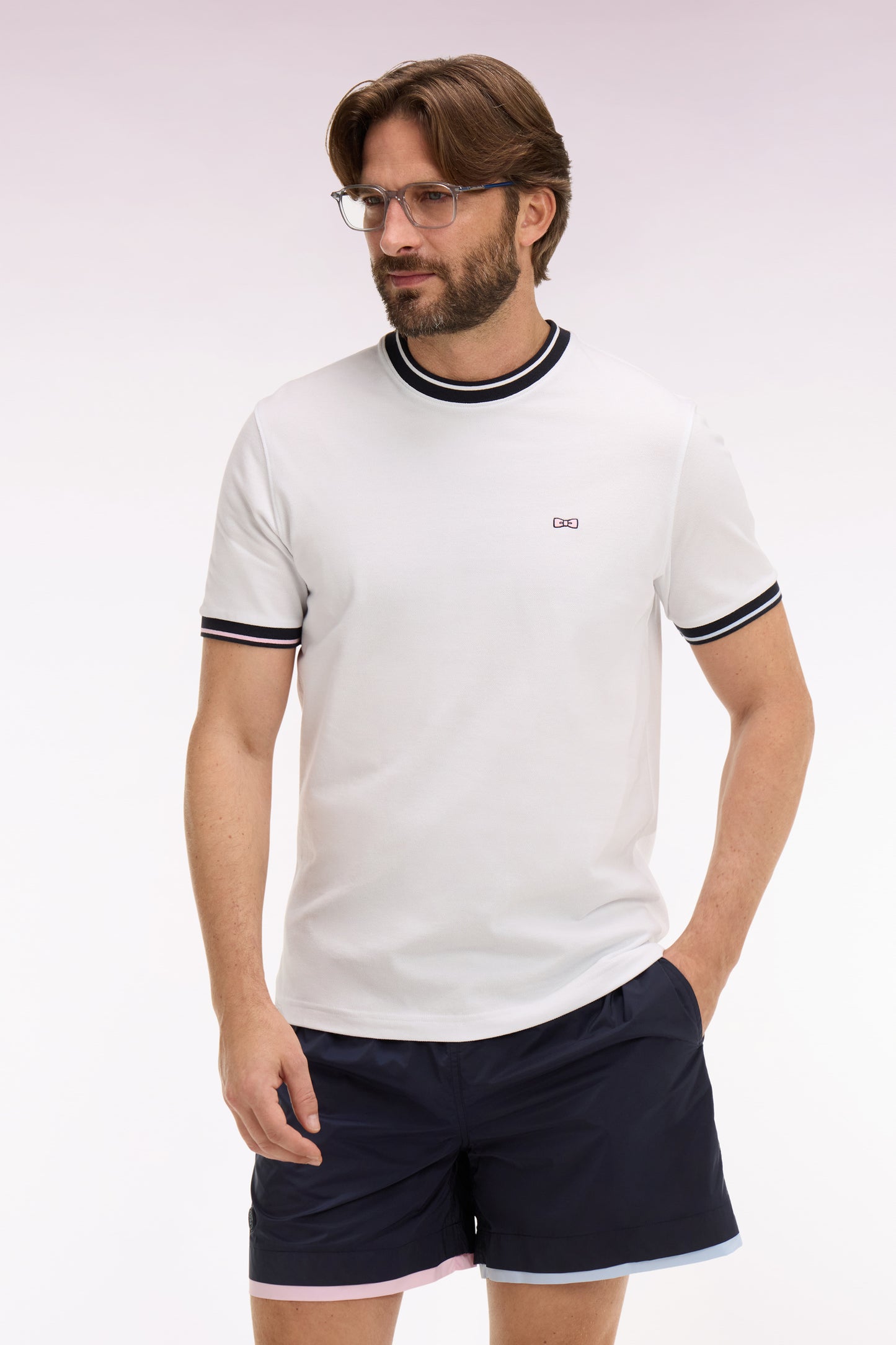 T-shirt à manches courtes en coton blanc brodé coupe regular