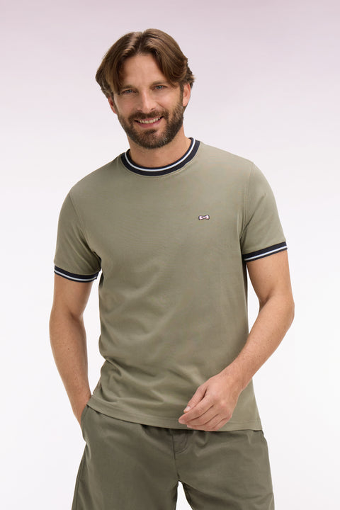 T-shirt à manches courtes en coton kaki brodé coupe regular - Image 3