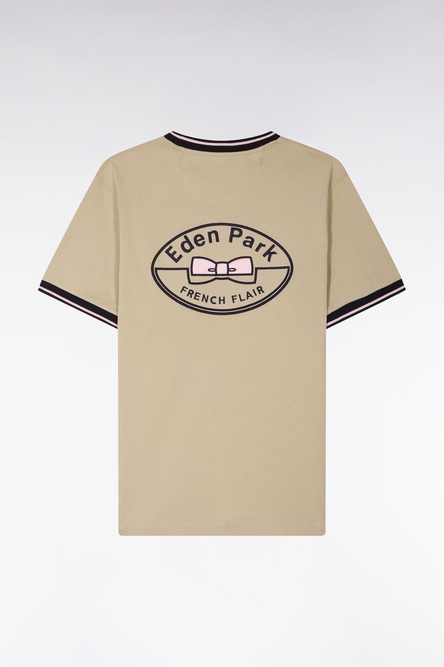 T-shirt à manches courtes en coton beige brodé coupe regular