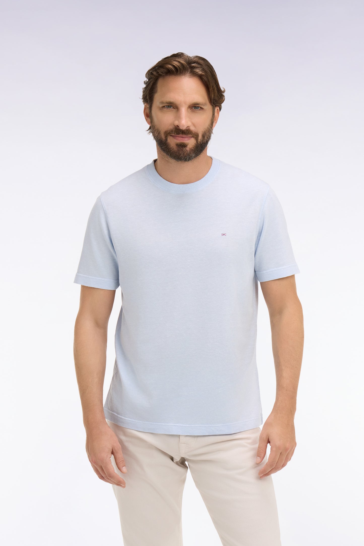 T-shirt à manches courtes en coton et lin ciel coupe regular