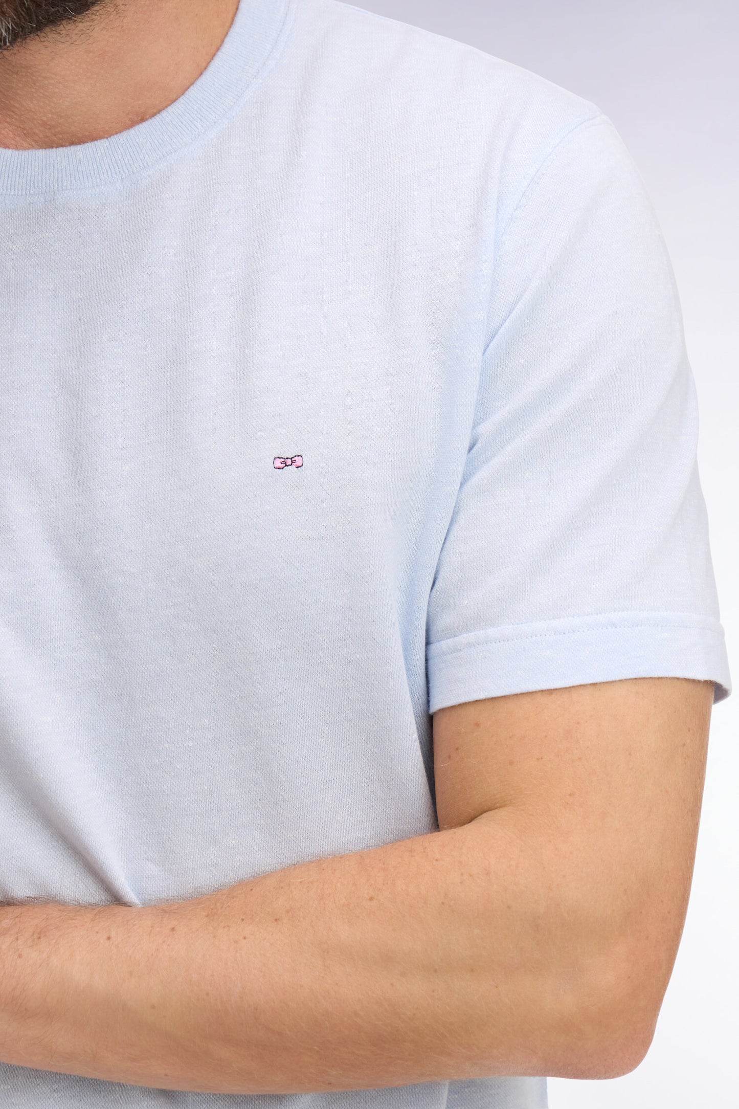 T-shirt à manches courtes en coton et lin ciel coupe regular