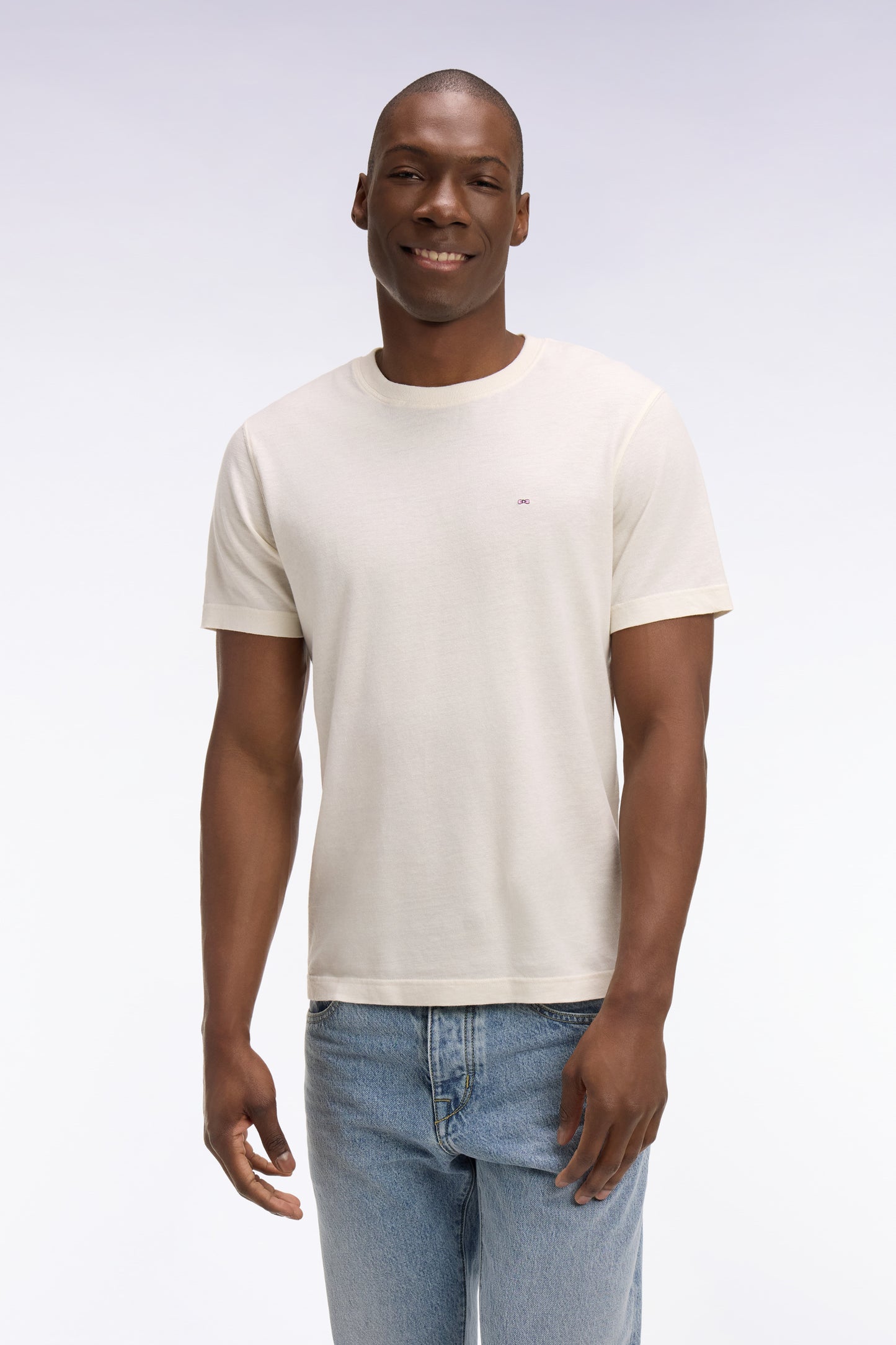 T-shirt à manches courtes en coton et lin écru coupe regular