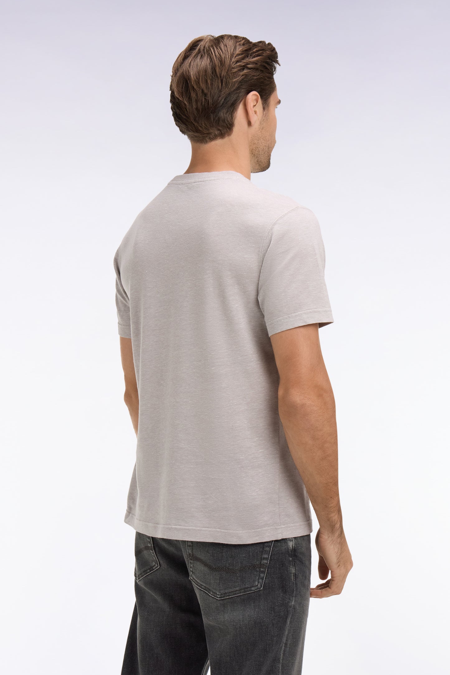 T-shirt à manches courtes en coton et lin gris coupe regular