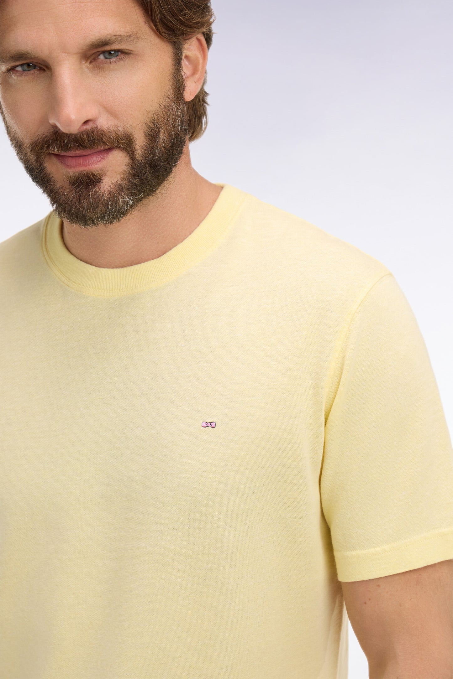 T-shirt à manches courtes en coton et lin jaune coupe regular