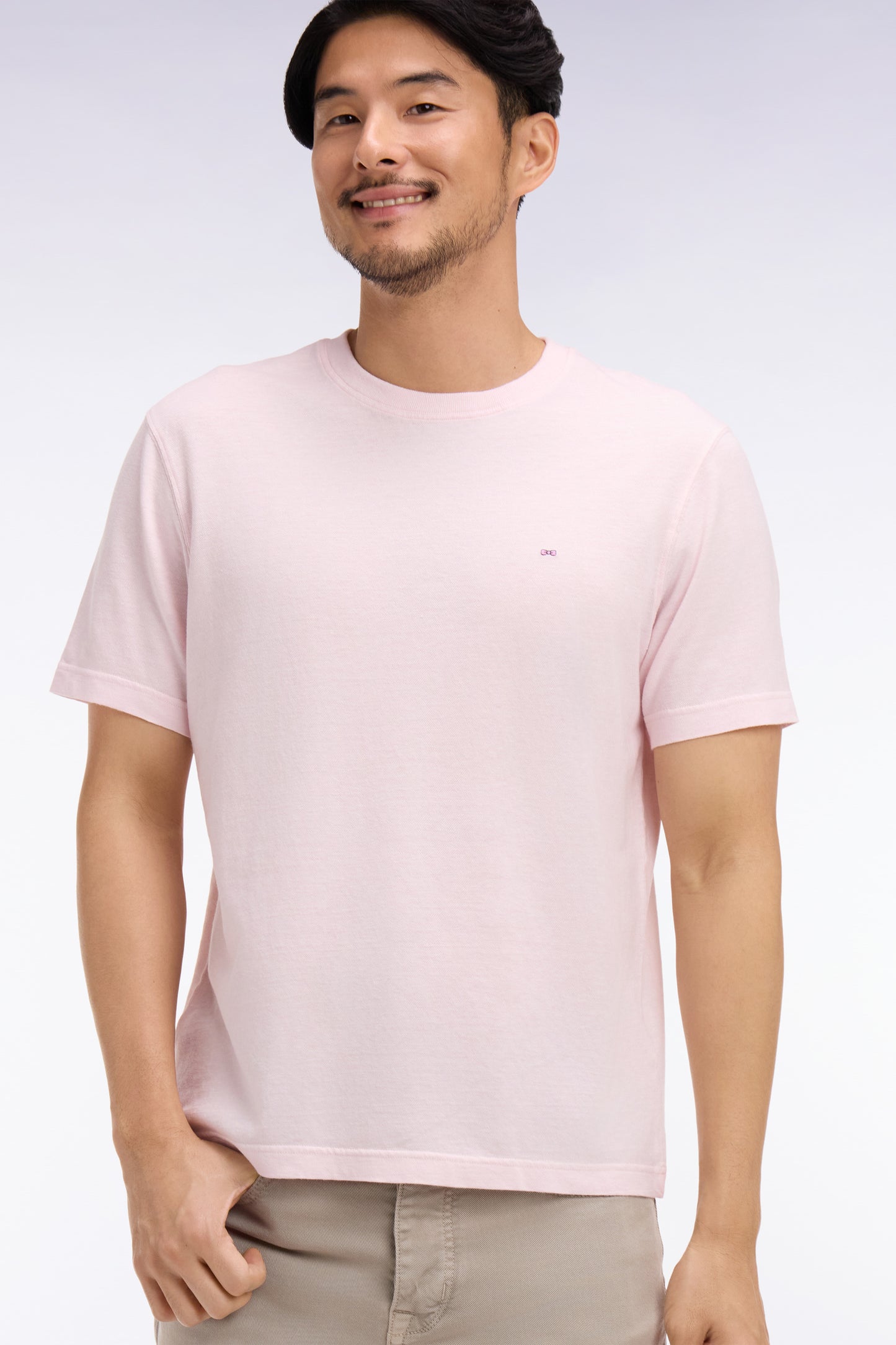 T-shirt à manches courtes en coton et lin rose coupe regular