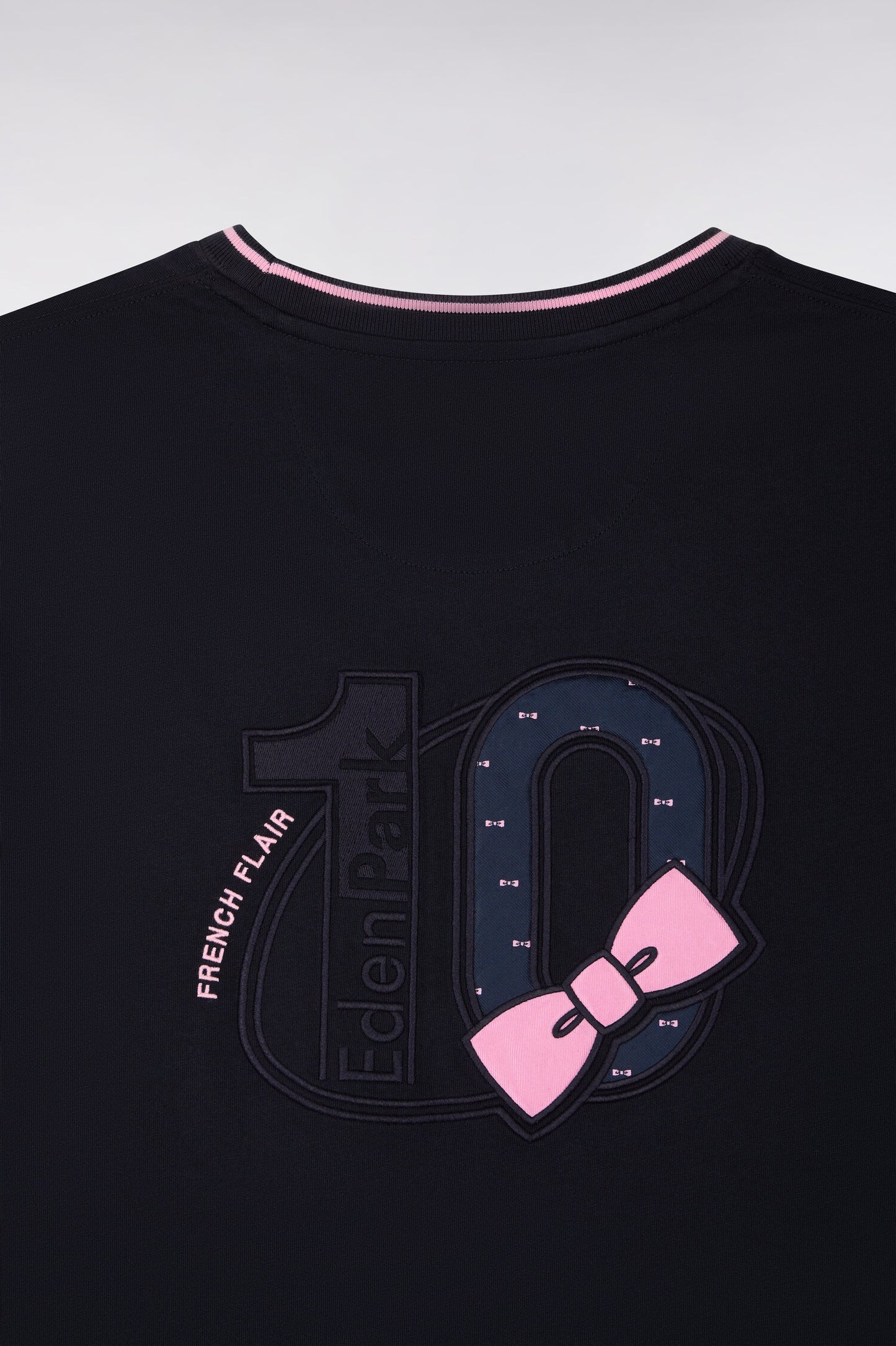 T-shirt à manches courtes en coton marine manches roses coupe regular