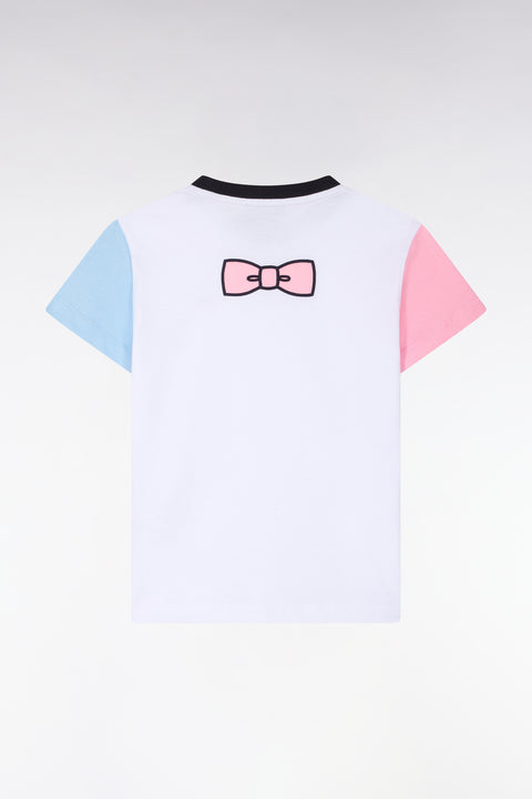 T-shirt à manches courtes en coton bicolore blanc coupe droite - Image 1