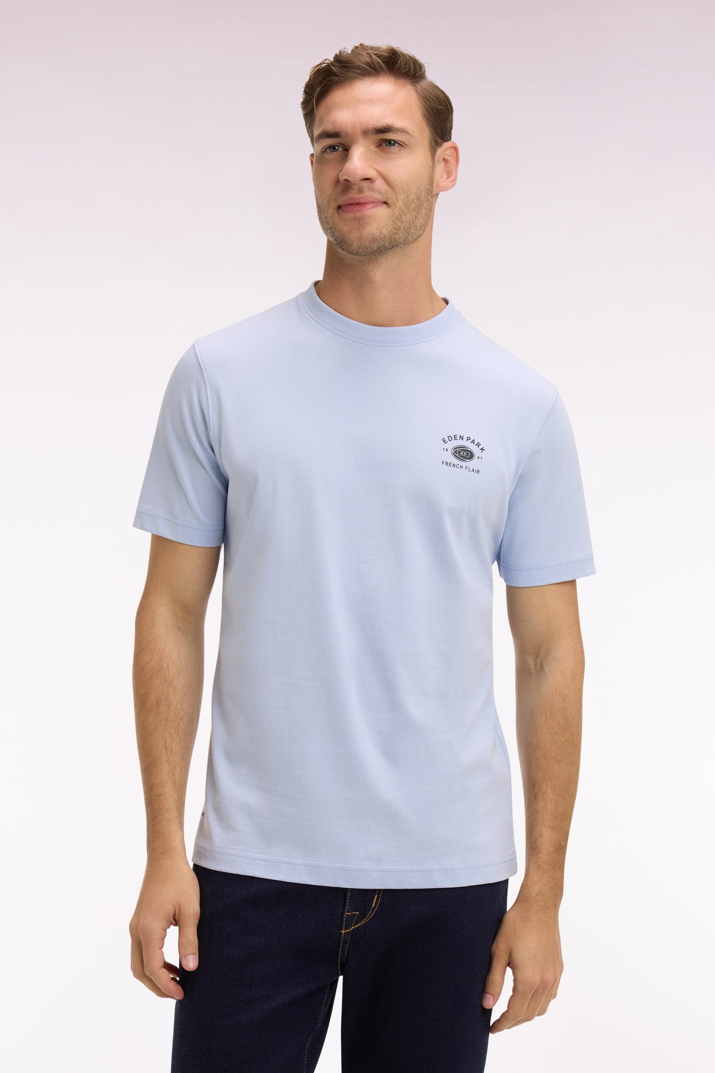 Light gray regular fit short-sleeved screen-printed T-shirt