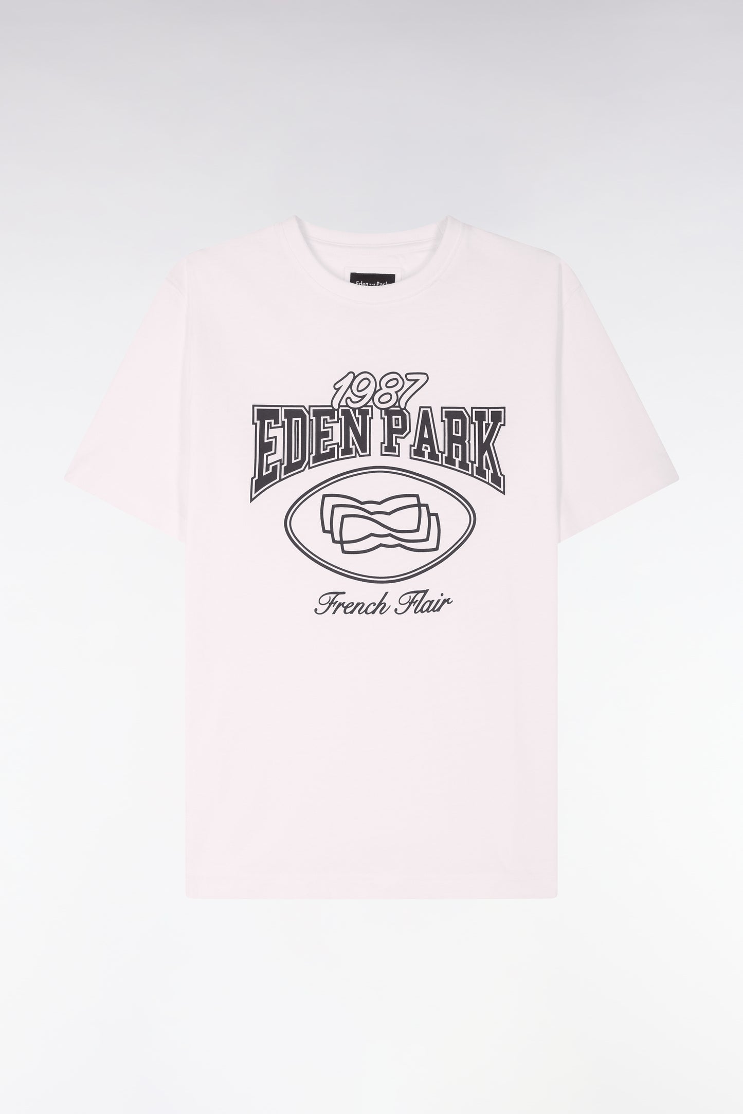 T-shirt à manches courtes en coton écru sérigraphie marine coupe regular