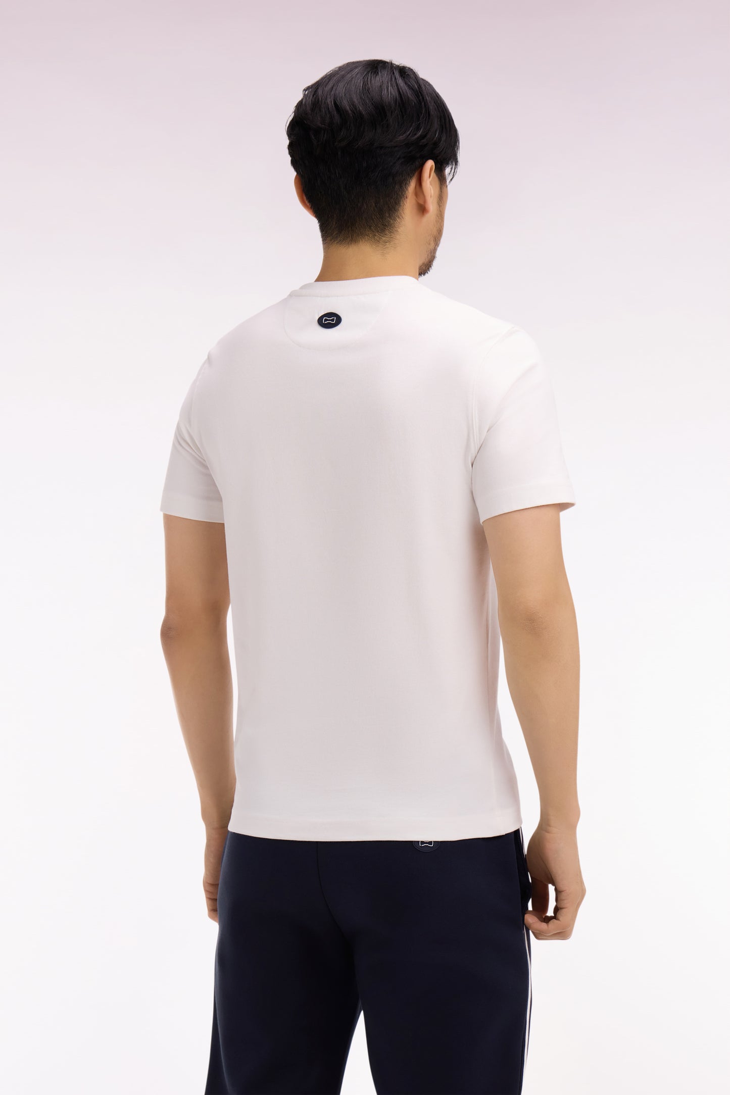 T-shirt à manches courtes en coton écru sérigraphie marine coupe regular