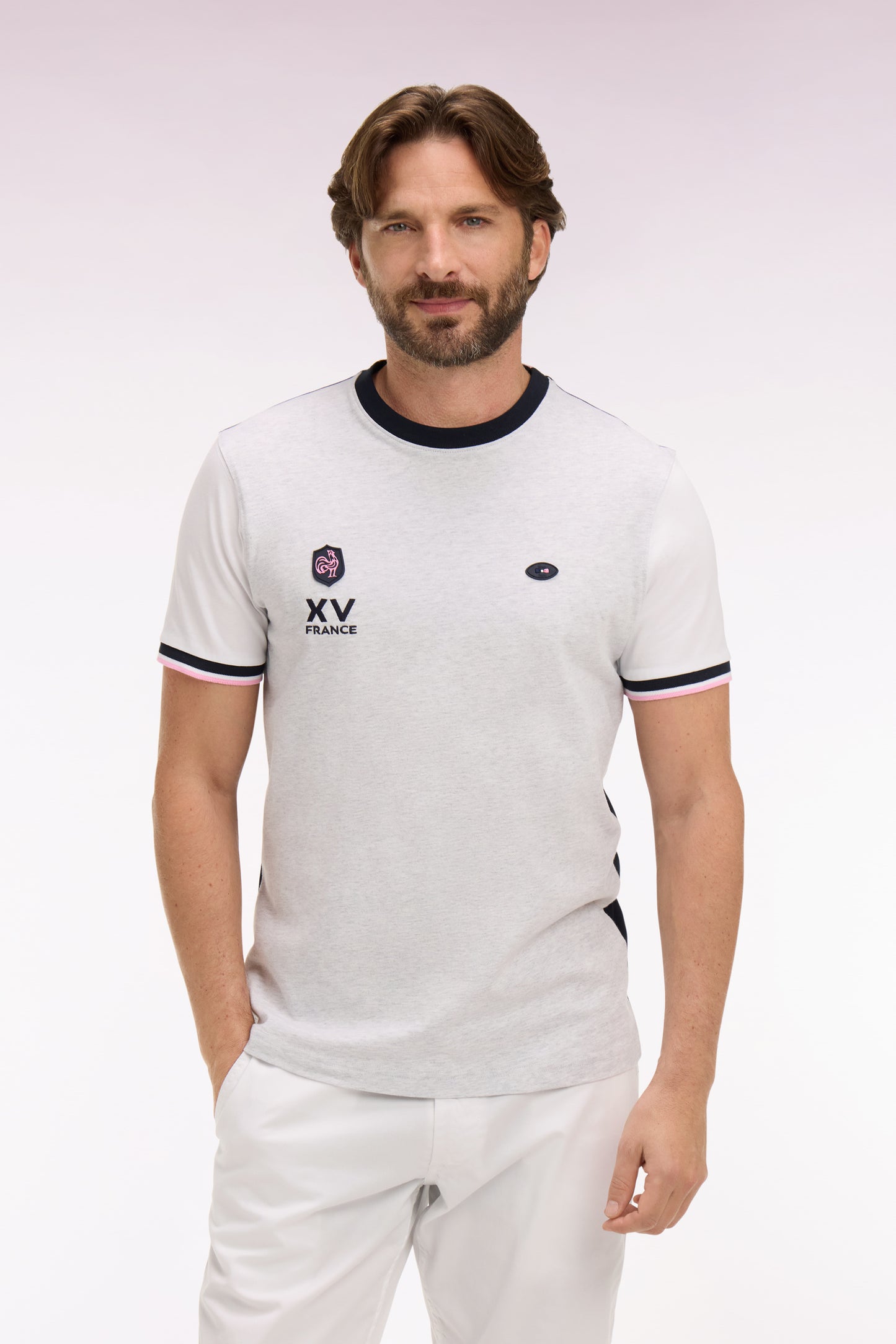 XV de France short-sleeved t-shirt in gray embroidered cotton, regular fit