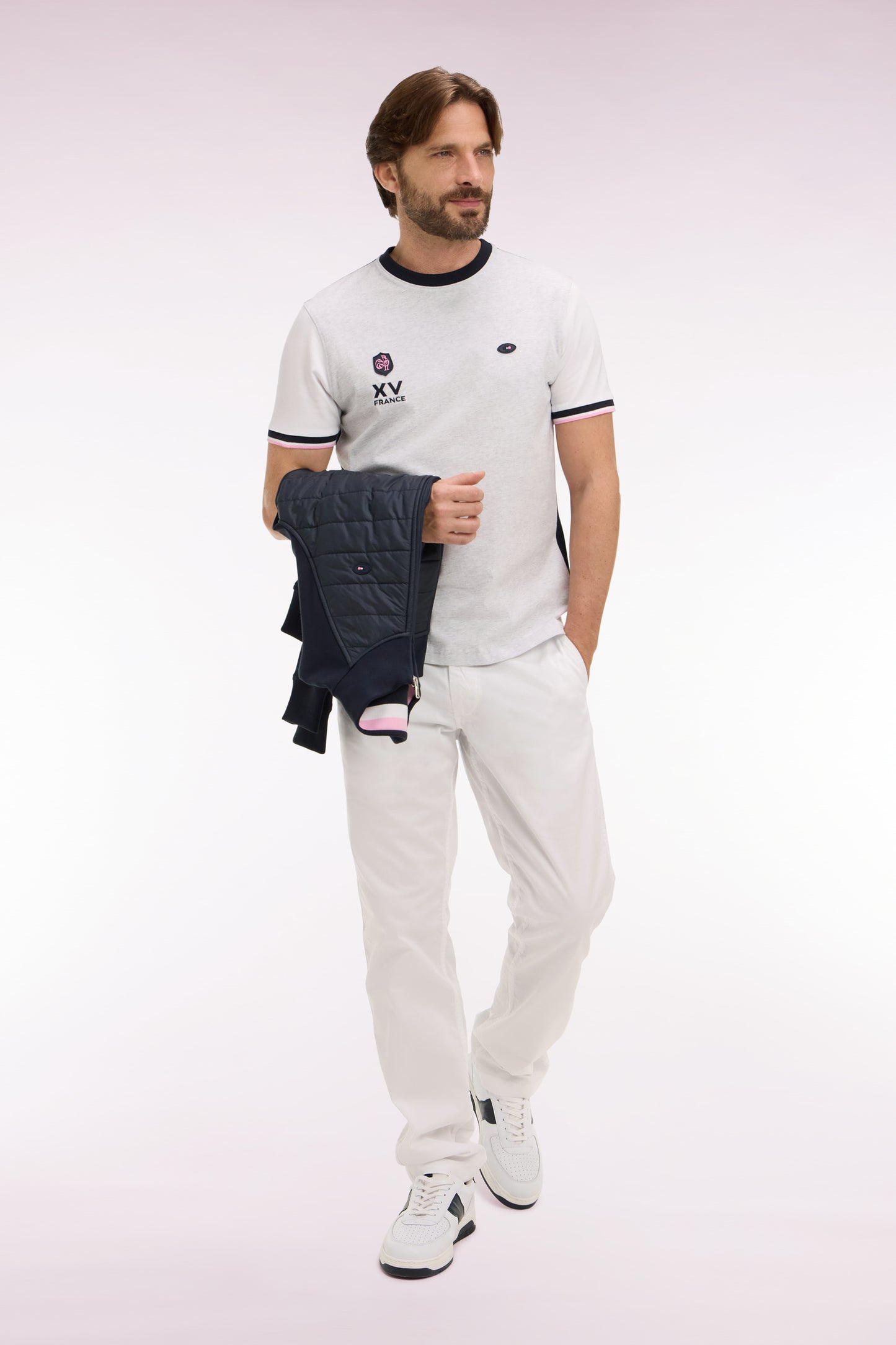 XV de France short-sleeved t-shirt in gray embroidered cotton, regular fit