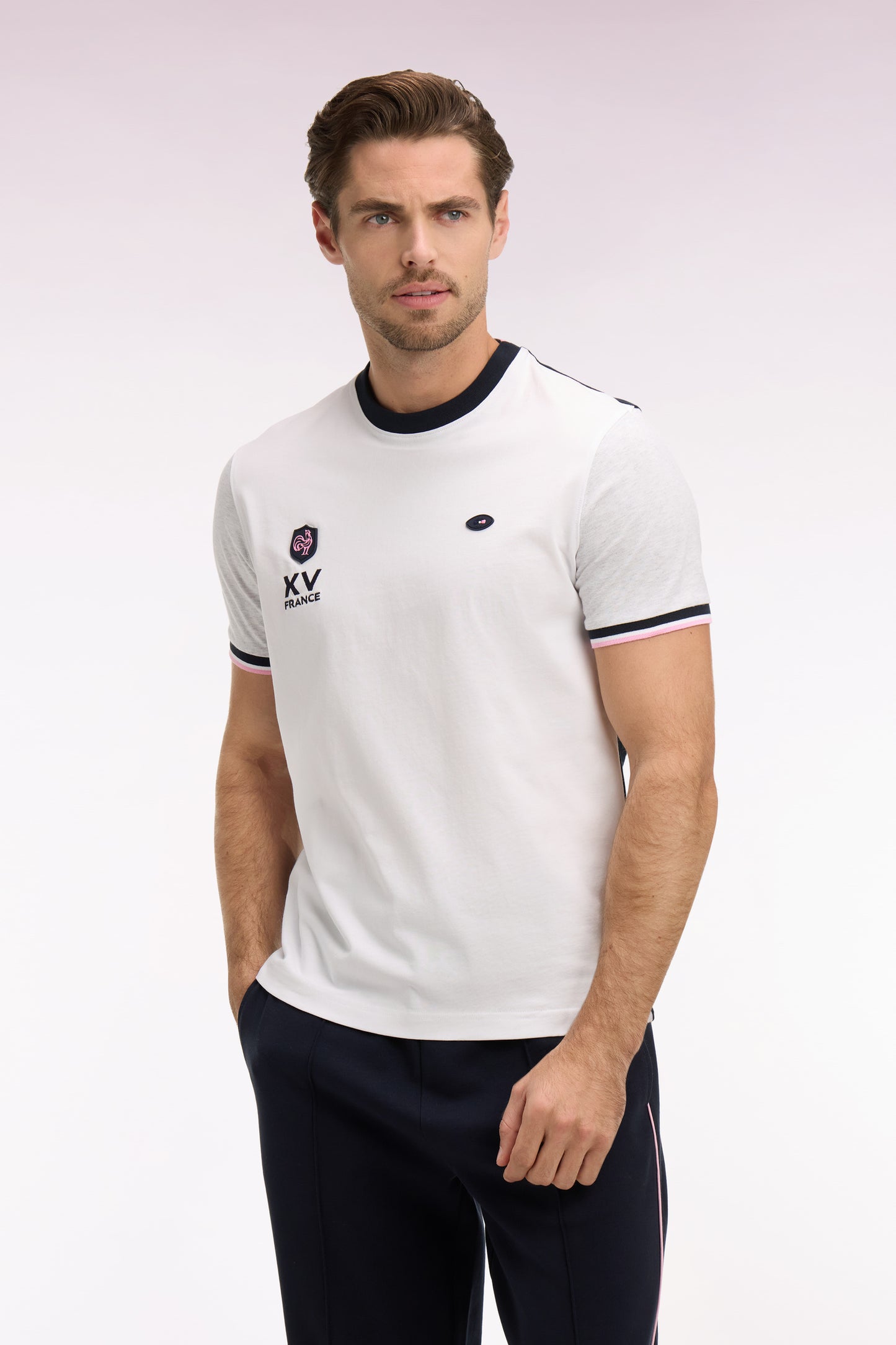 XV de France short-sleeved t-shirt in white embroidered cotton, regular fit