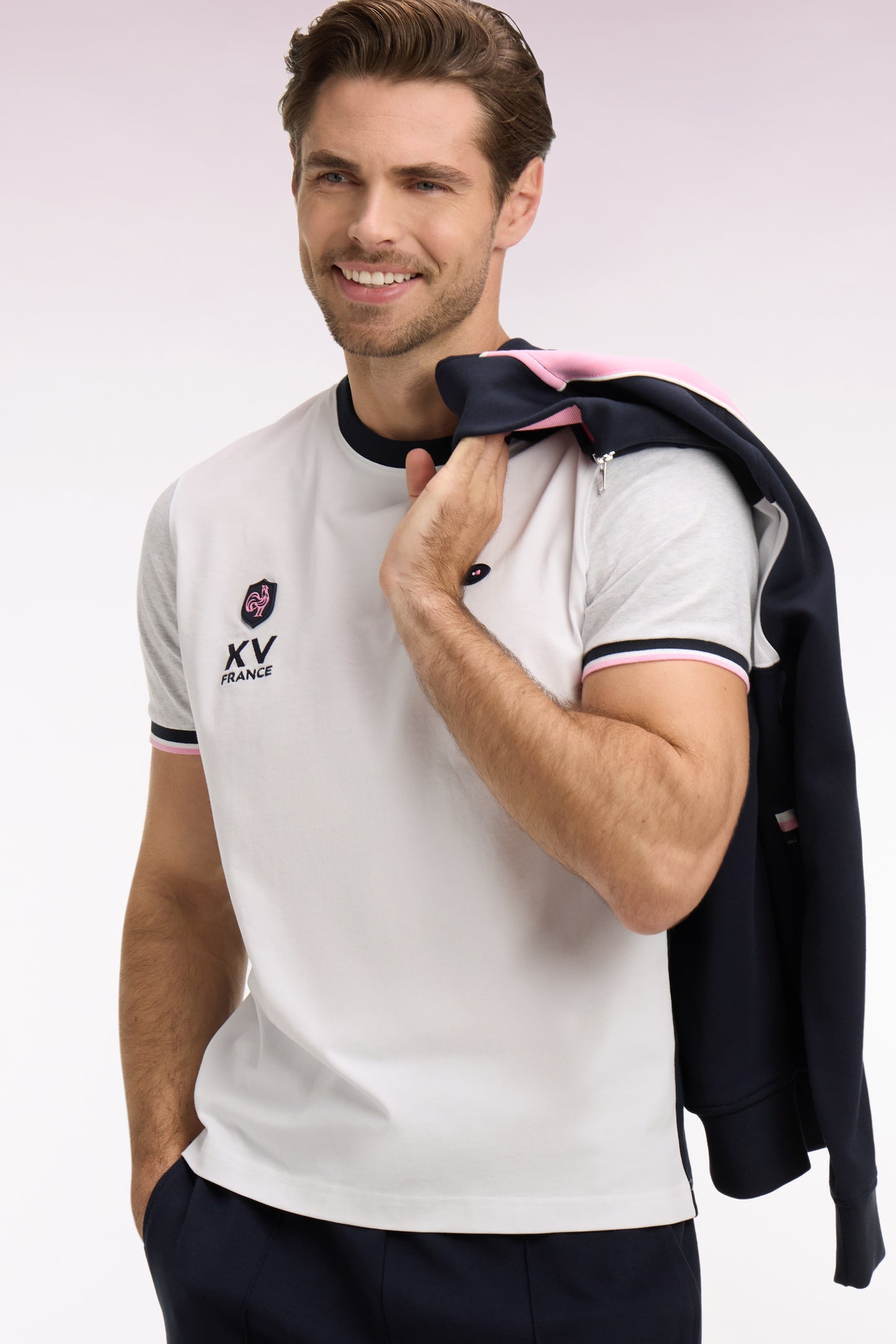 XV de France short-sleeved t-shirt in white embroidered cotton, regular fit