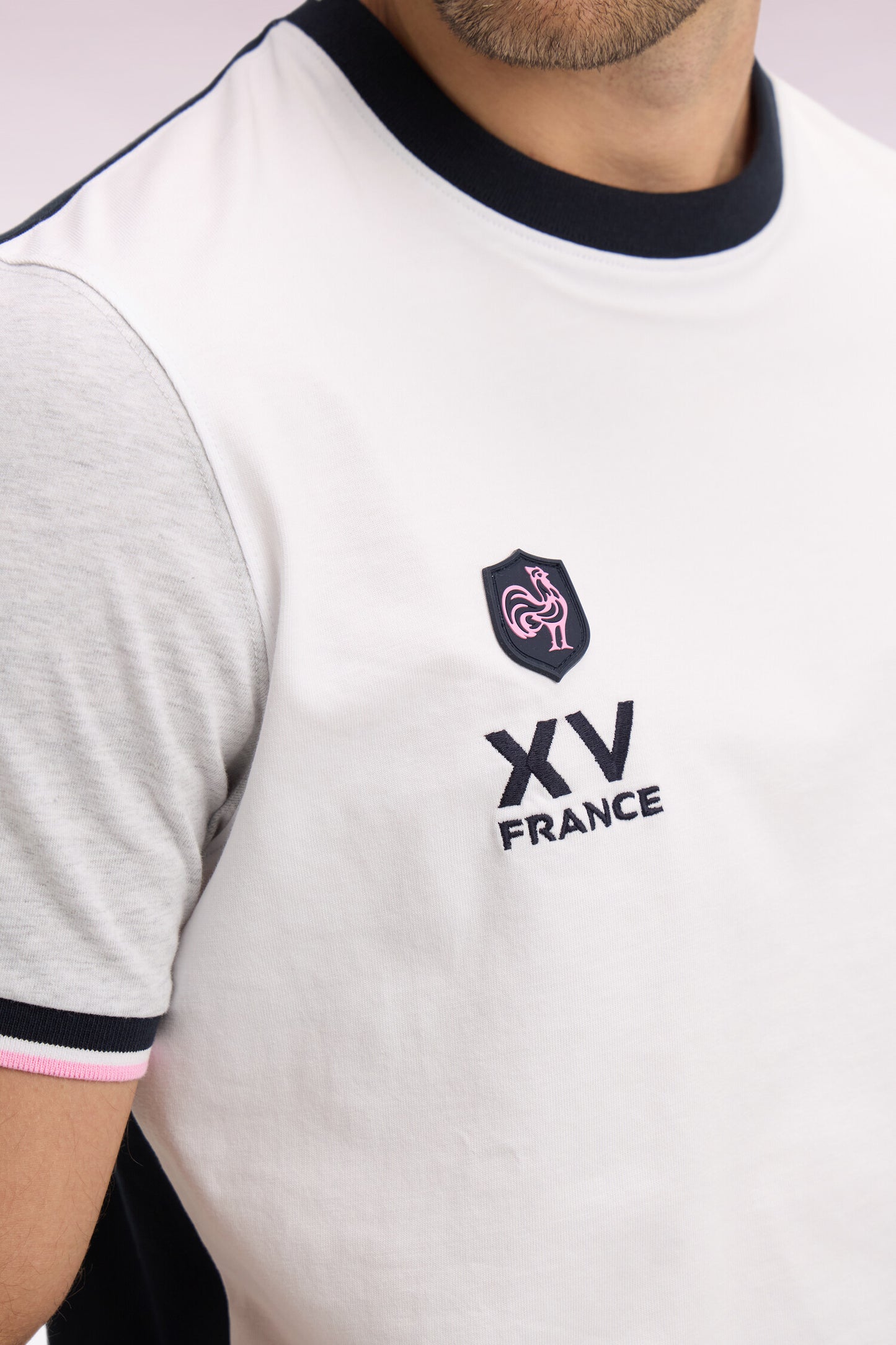 XV de France short-sleeved t-shirt in white embroidered cotton, regular fit