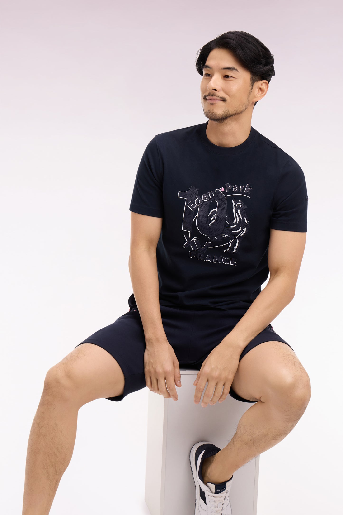 T-shirt XV de France à manches courtes en coton marine sérigraphié coupe regular