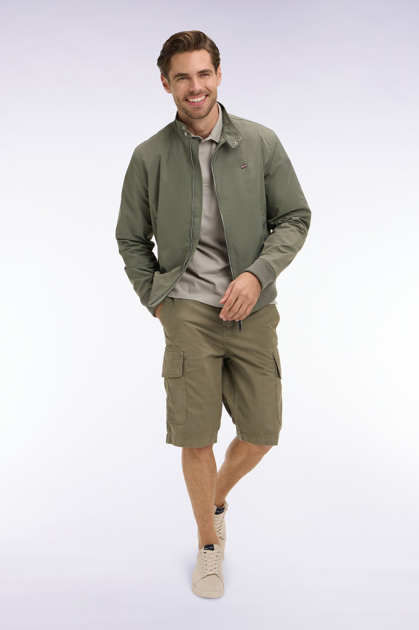 Blouson à col motard en nylon kaki