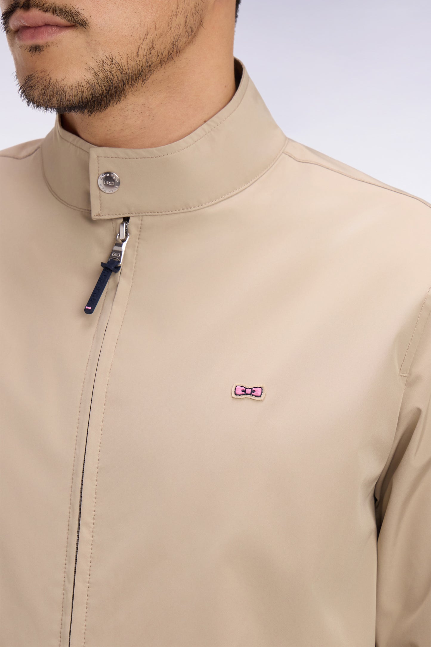 Blouson à col motard en nylon beige