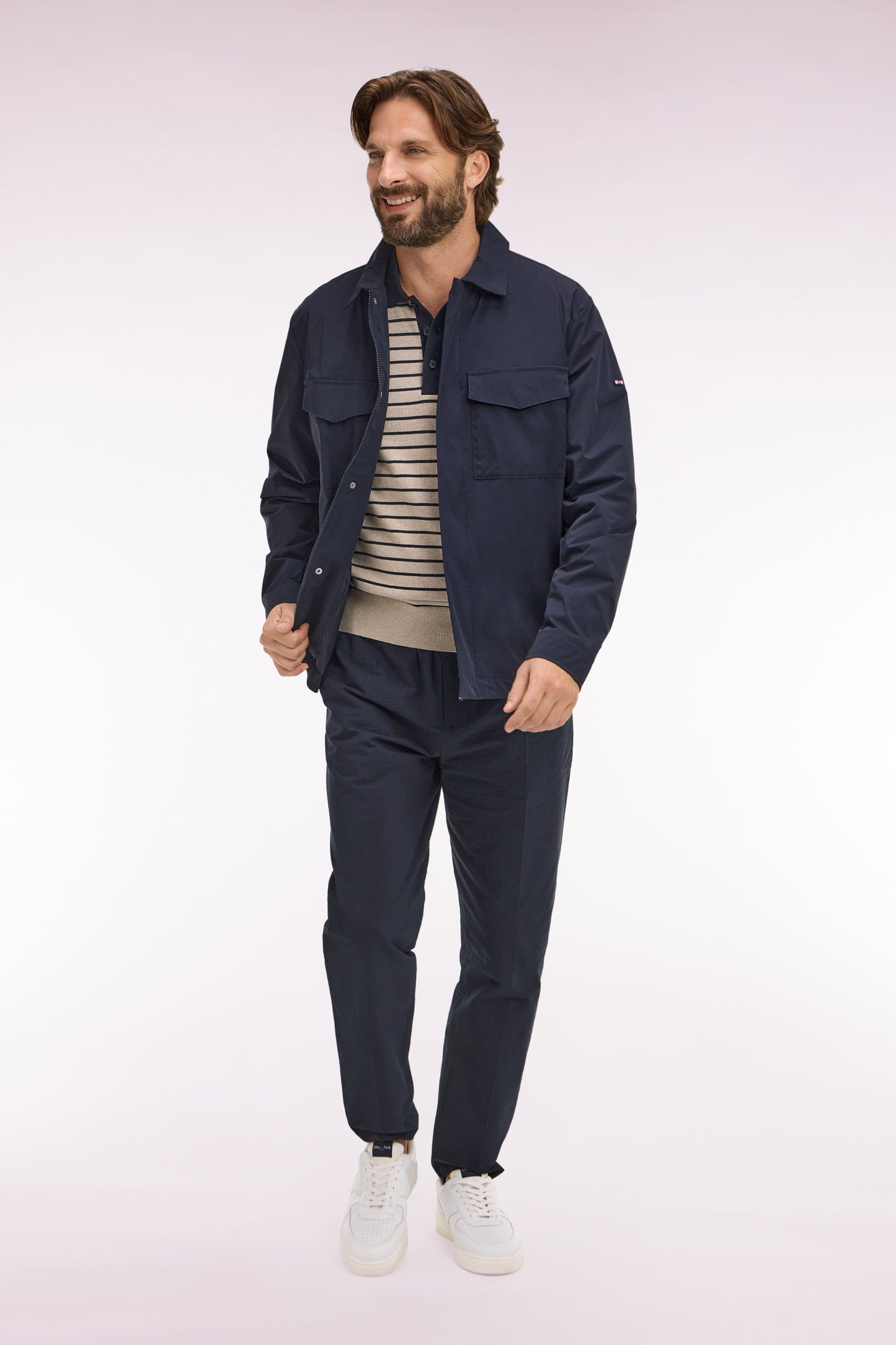 Navy stretch nylon overshirt