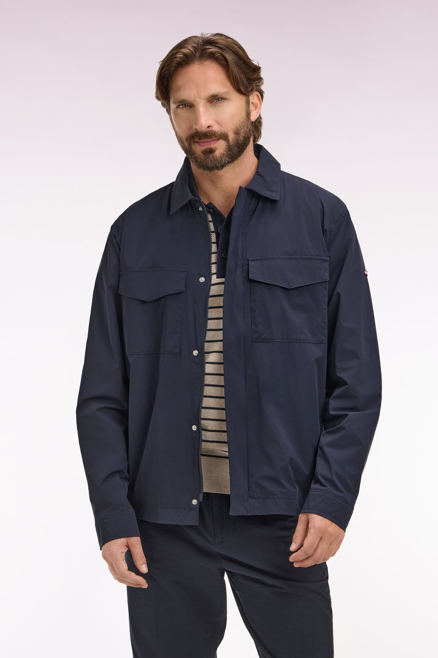 Navy stretch nylon overshirt